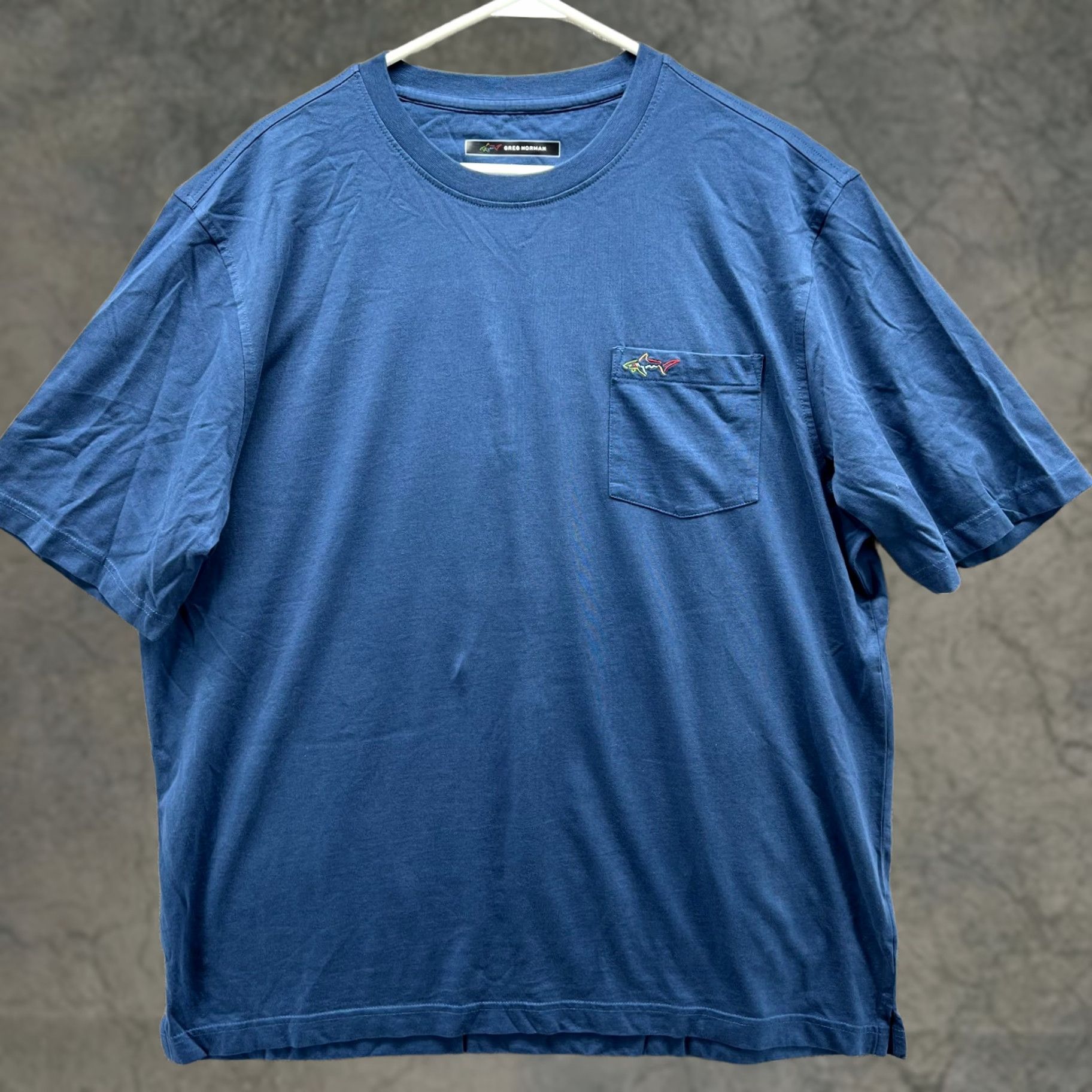 Vintage Greg Norman Shirt Mens L Blue Pocket Cotton Embroidered Shark Logo Tee Size US L / EU 52-54 / 3 - 1 Thumbnail