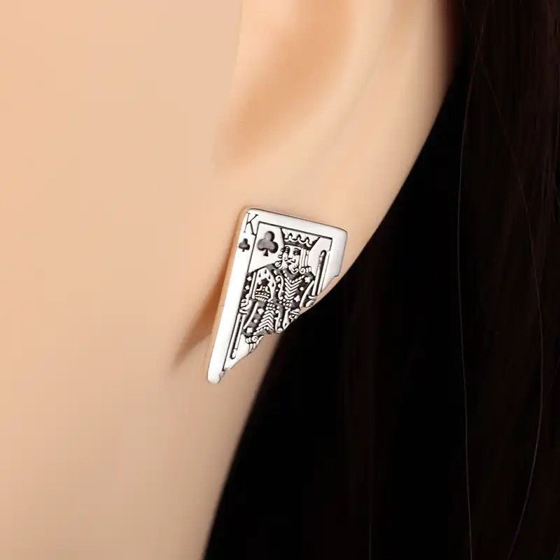 Jewelry × Vintage Creative Playing Card King Poker K Label Copper Earrings Size ONE SIZE - 2 Thumbnail