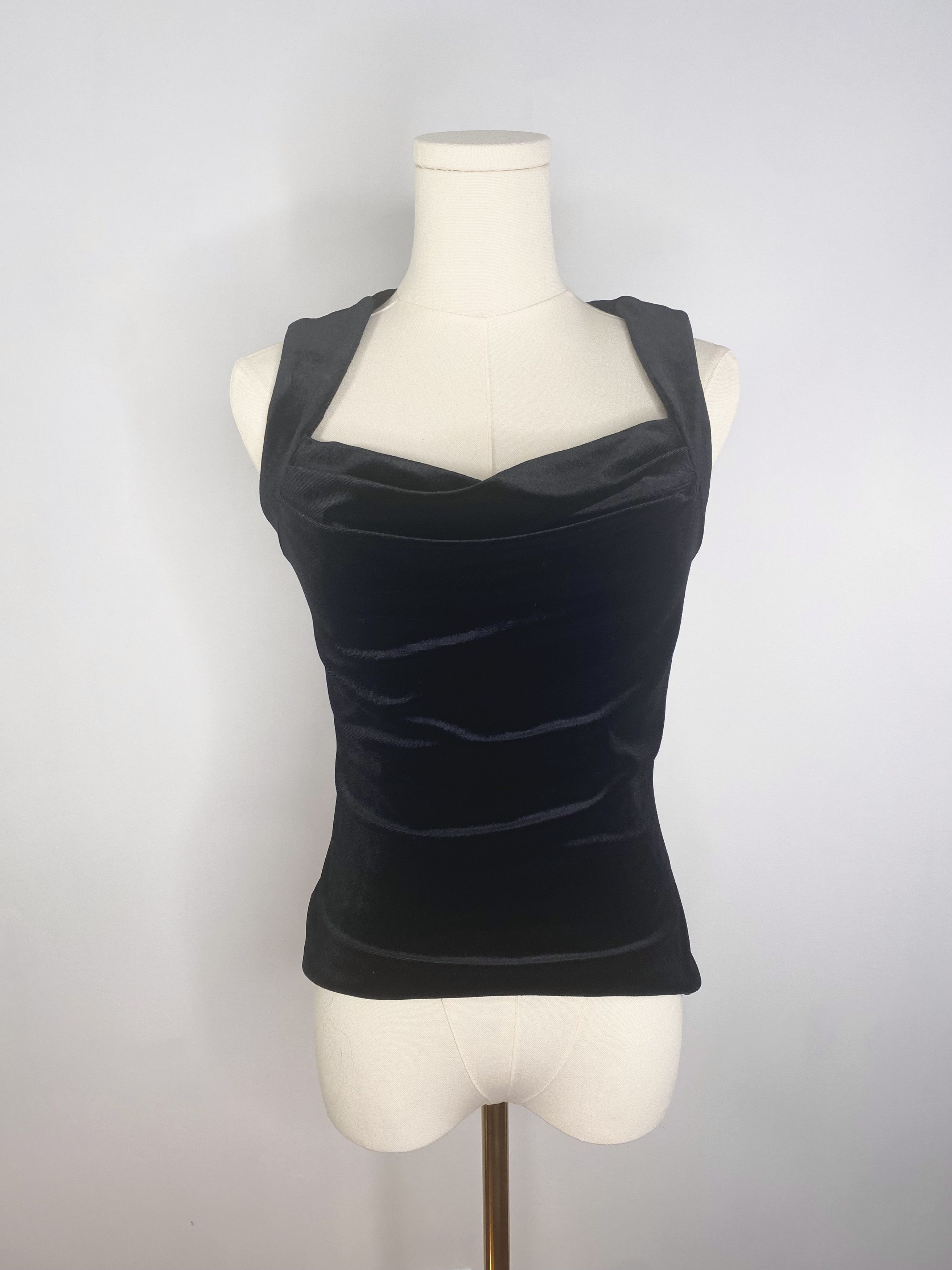 Vintage Black Velvet Sleeveless Camisole Shirt - Laura Size S / US 4 / IT 40 - 4 Thumbnail