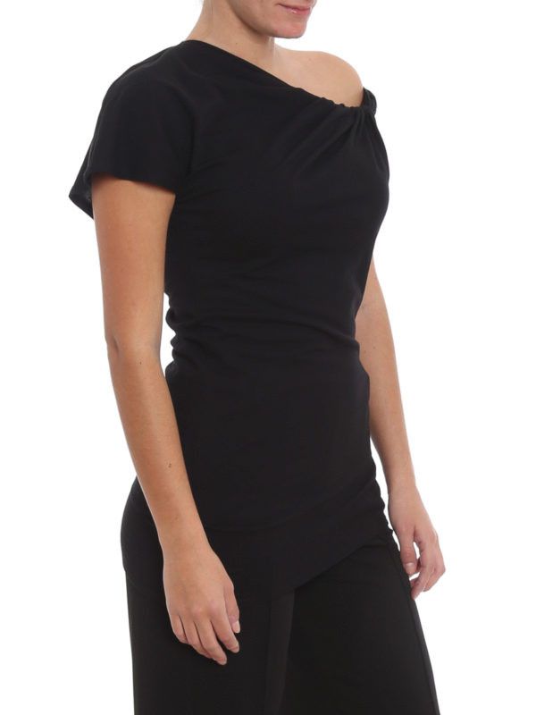 Alexander McQueen o1y0325 One-Shoulder T-Shirt in Black Size L / US 10 / IT 46 - 5 Thumbnail