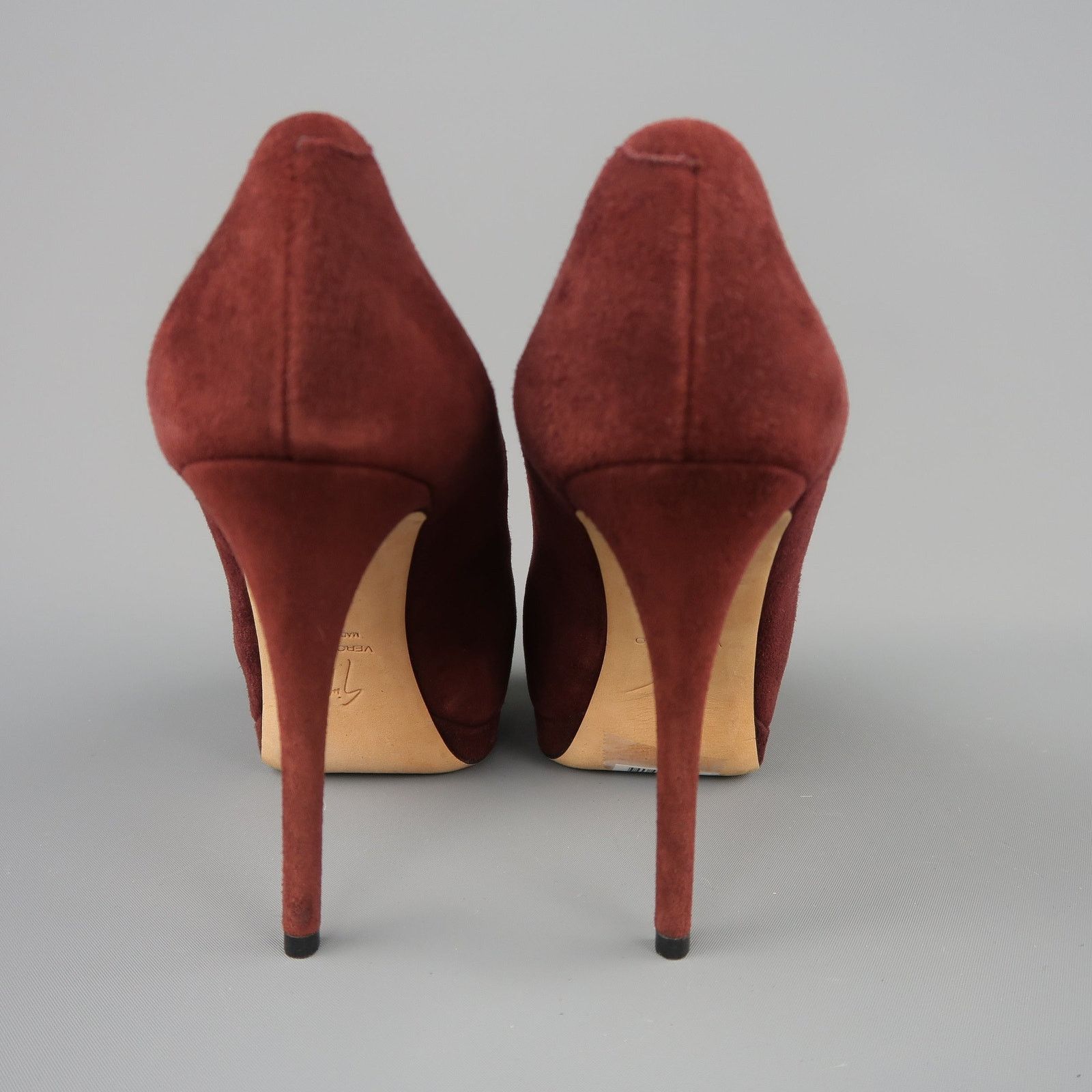 Giuseppe Zanotti Size 6.5 Burgundy Suede Peep Toe Platform SHARON Pumps Size US 6.5 / IT 36.5 - 7 Thumbnail