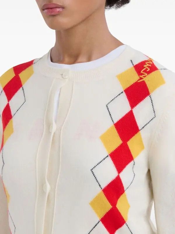 Marni o1w1db10426 Diamond-Pattern Cardigan in White Size S / US 4 / IT 40 - 4 Thumbnail
