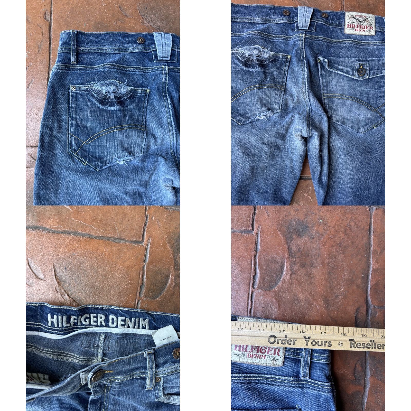 Tommy Hilfiger VINTAGE Tommy Hilfiger Jeans Scanton Double Knee Slim Fit 36x27.5 Blue Denim Mens Grunge 90s Side Distressing Logo Stonewashed Size US 36 / EU 52 - 8 Thumbnail