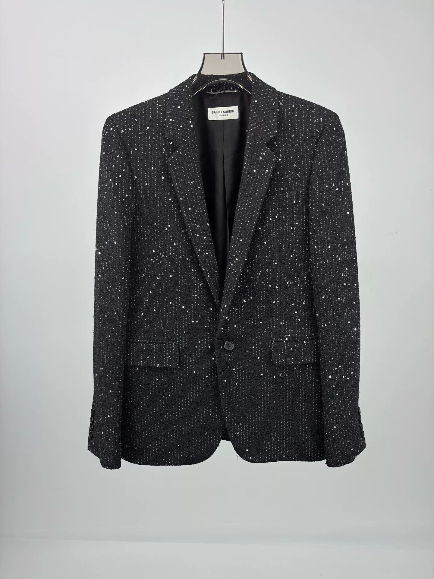 Saint Laurent Paris Saint Laurent Black Sequin Blazer Size US S / EU 44-46 / 1 - 1 Thumbnail