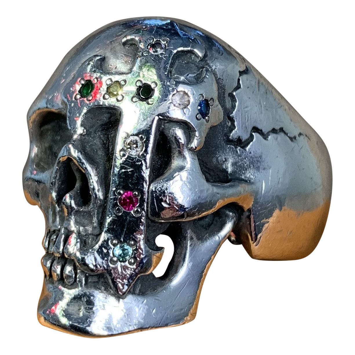 Number (N)ine SS05 "Nightcrawler" Bejeweled Silver Skull Ring Size ONE SIZE - 1 Thumbnail