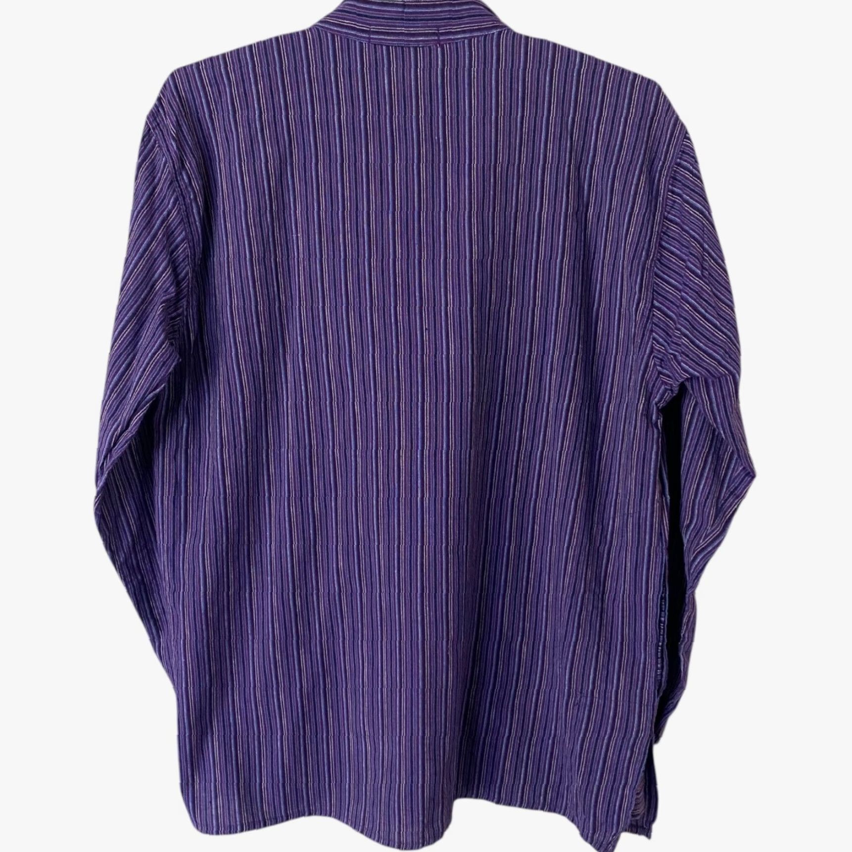 Etro VINTAGE EzHippie Retro Striped Grandad Collared Shirt Men's XXL Purple Cotton All Seasons Size US XXL / EU 58 / 5 - 4 Thumbnail