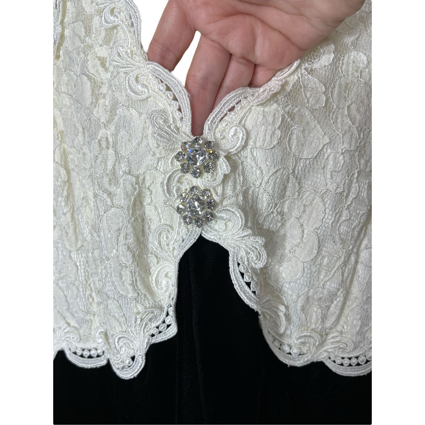 Other Vintage Scott McClintock Black White Lace Velvet Formal Dres Size L / US 10 / IT 46 - 5 Thumbnail