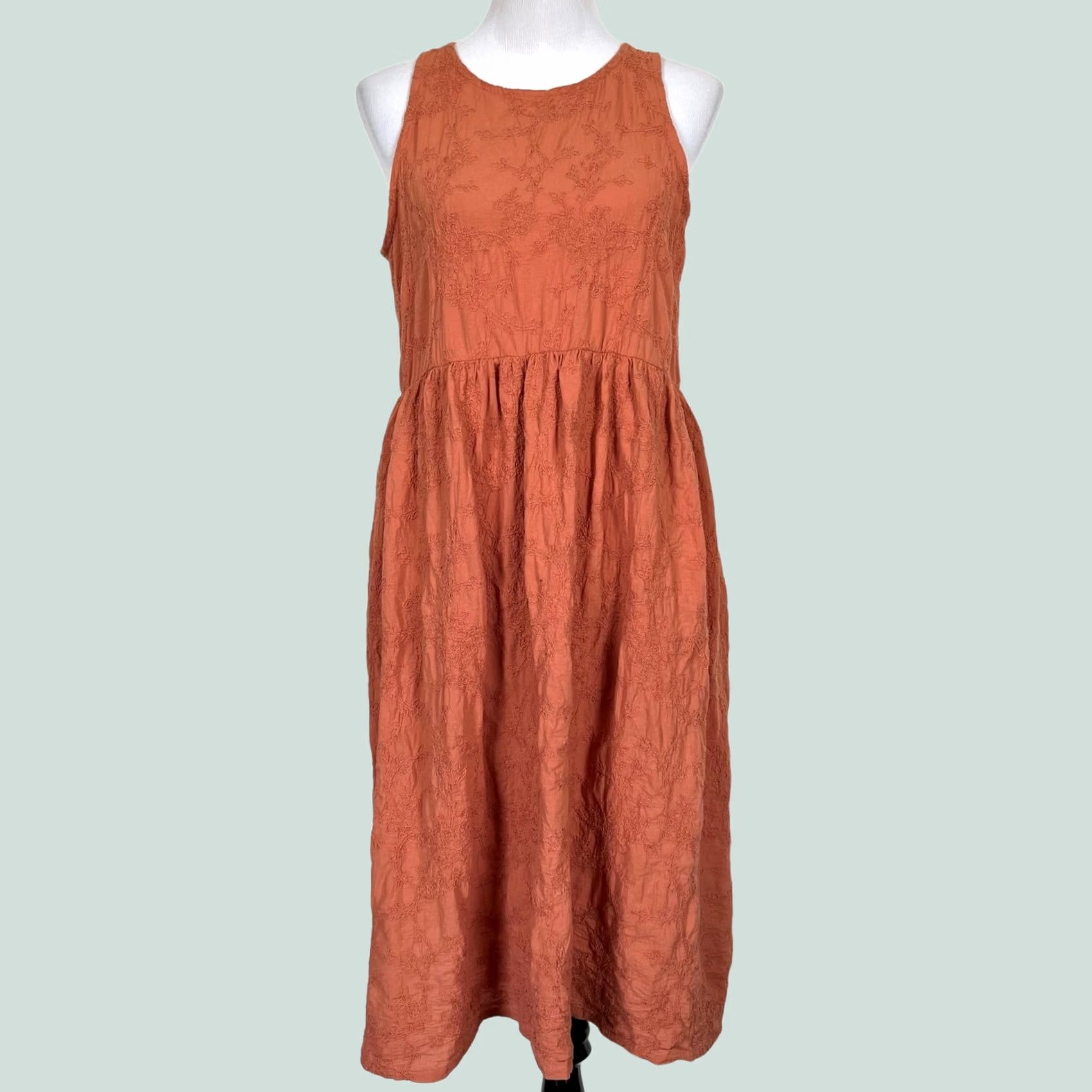 Vintage VINTAGE Cracker Barrel 100% Cotton Women’s Dress Orange Embroidered Sleeveless Midi Bohemian S Womens Size S / US 4 / IT 40 - 1 Thumbnail