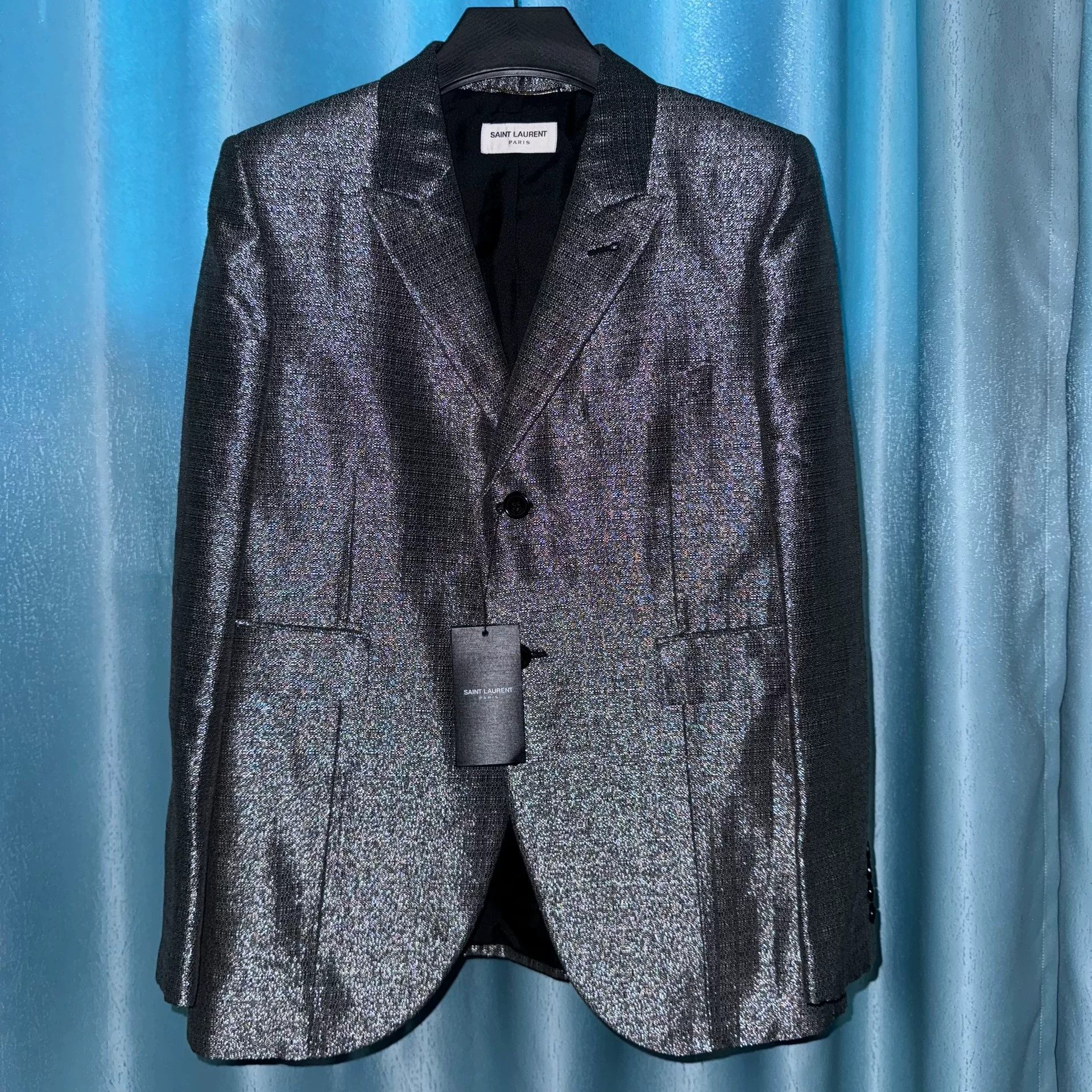 Saint Laurent Paris Saint Laurent Silver Sequined Blazer Size US S / EU 44-46 / 1 - 1 Thumbnail