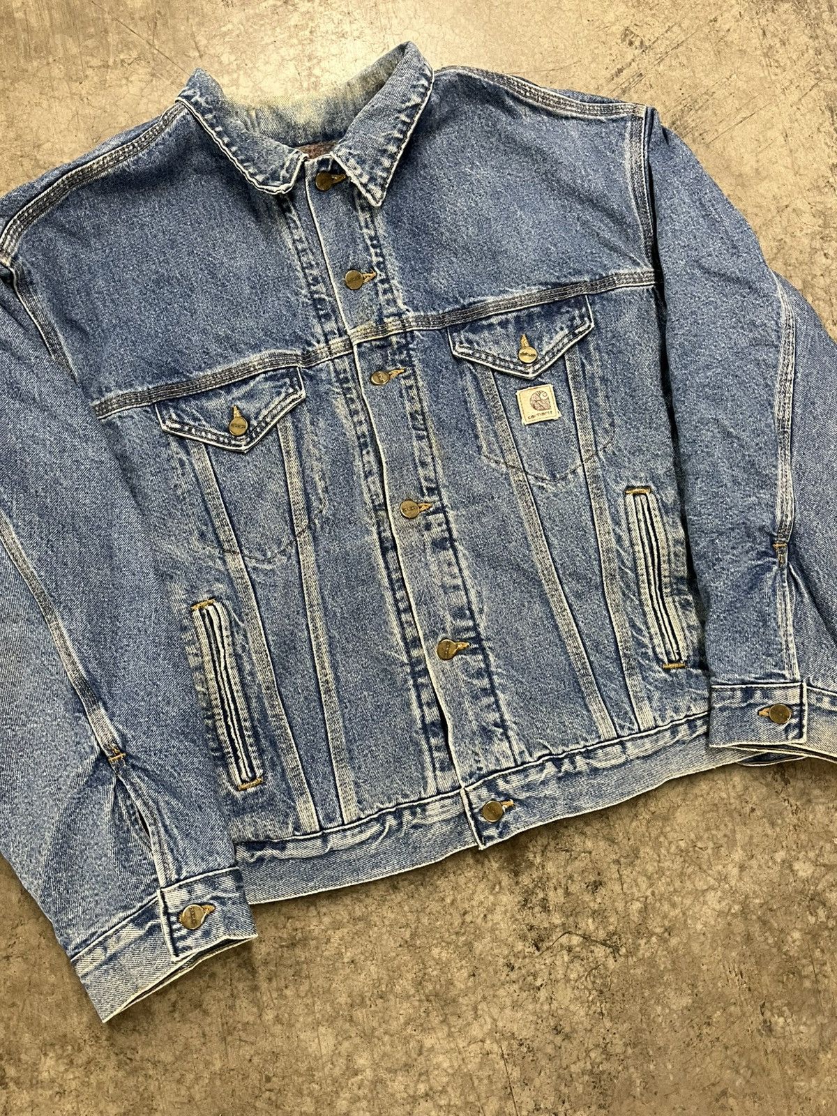 Carhartt × Vintage Carhartt denim trucker jacket blanket lined rare hype Size US XL / EU 56 / 4 - 5 Thumbnail