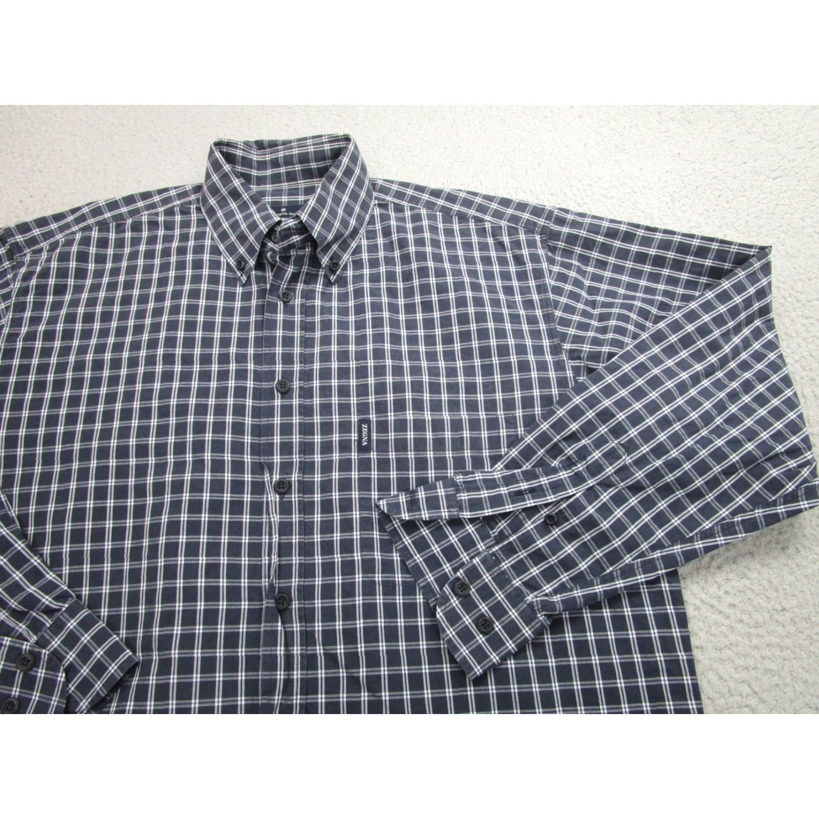 Ermenegildo Zegna Ermenegildo Zegna Dress Shirt Men Large Blue Plaid Cotton Business Casual 2010s Size 42R - 2 Thumbnail
