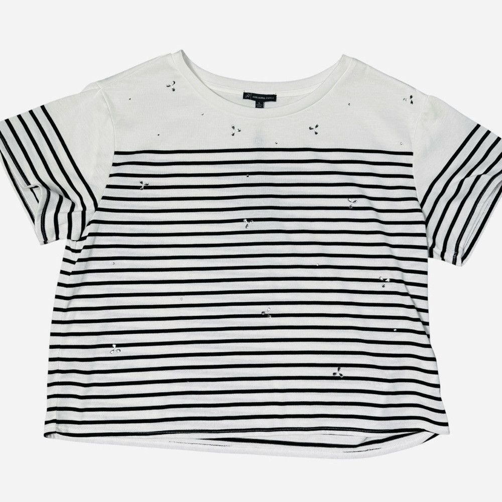 Adrianna Papell NWT New Adrianna Papell Embellished Stripe T-Shirt Size XL Size XL / US 12-14 / IT 48-50 - 2 Thumbnail