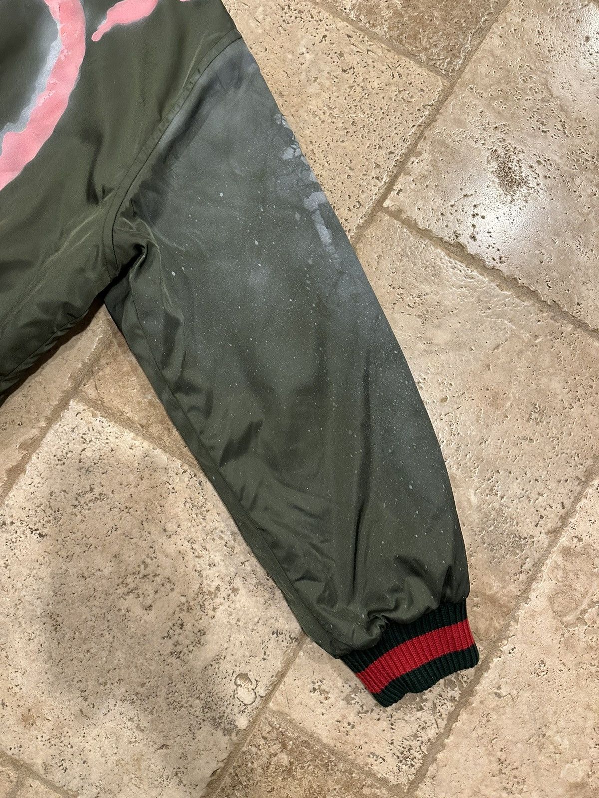 Gucci Hand Painted Ghost Bomber Olive Green Jacket