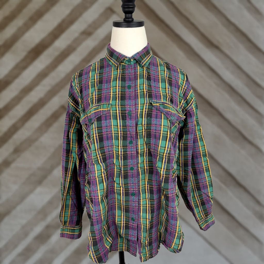 Vintage VINTAGE Tony France Plaid Button-Up Shirt Womens XL Green Cotton Bohemian 80s 90s Retro Casual Womens Size XL / US 12-14 / IT 48-50 - 1 Thumbnail