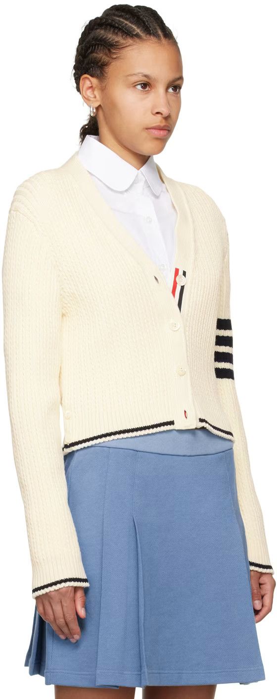 Thom Browne o1s22i1n0924 "Merino Wool 4-Bar Cardigan in Ivory Size S / US 4 / IT 40 - 2 Thumbnail