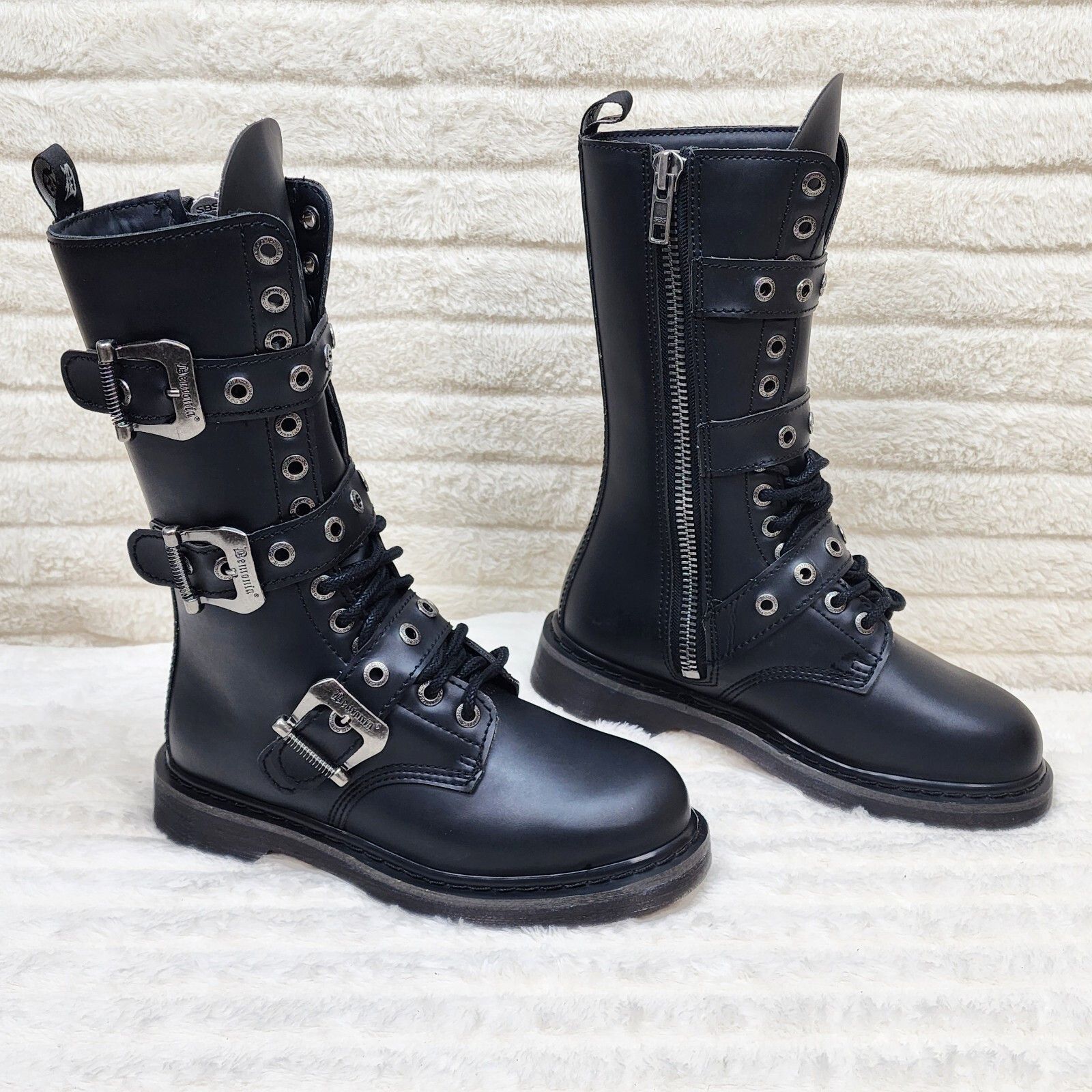 Demonia Cult DEMONIA Bolt 330 Goth Combat Biker Ankle Boots Black Matte M Size US 7 / EU 40 - 3 Thumbnail