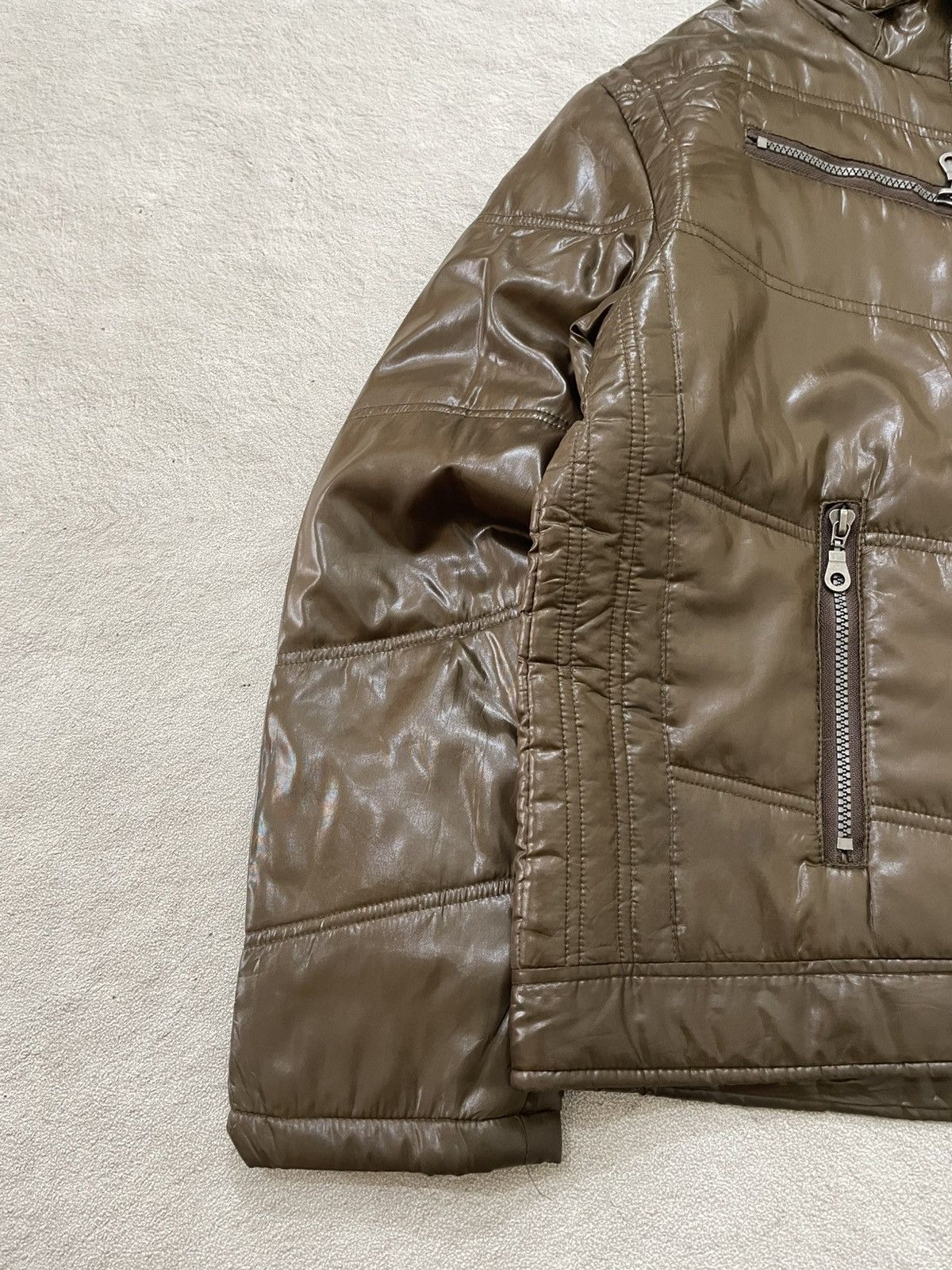 14th Addiction 2000s Japanese Brown Faux Leather Puffer Jacket Fur Hood Y2K Size US M / EU 48-50 / 2 - 3 Thumbnail