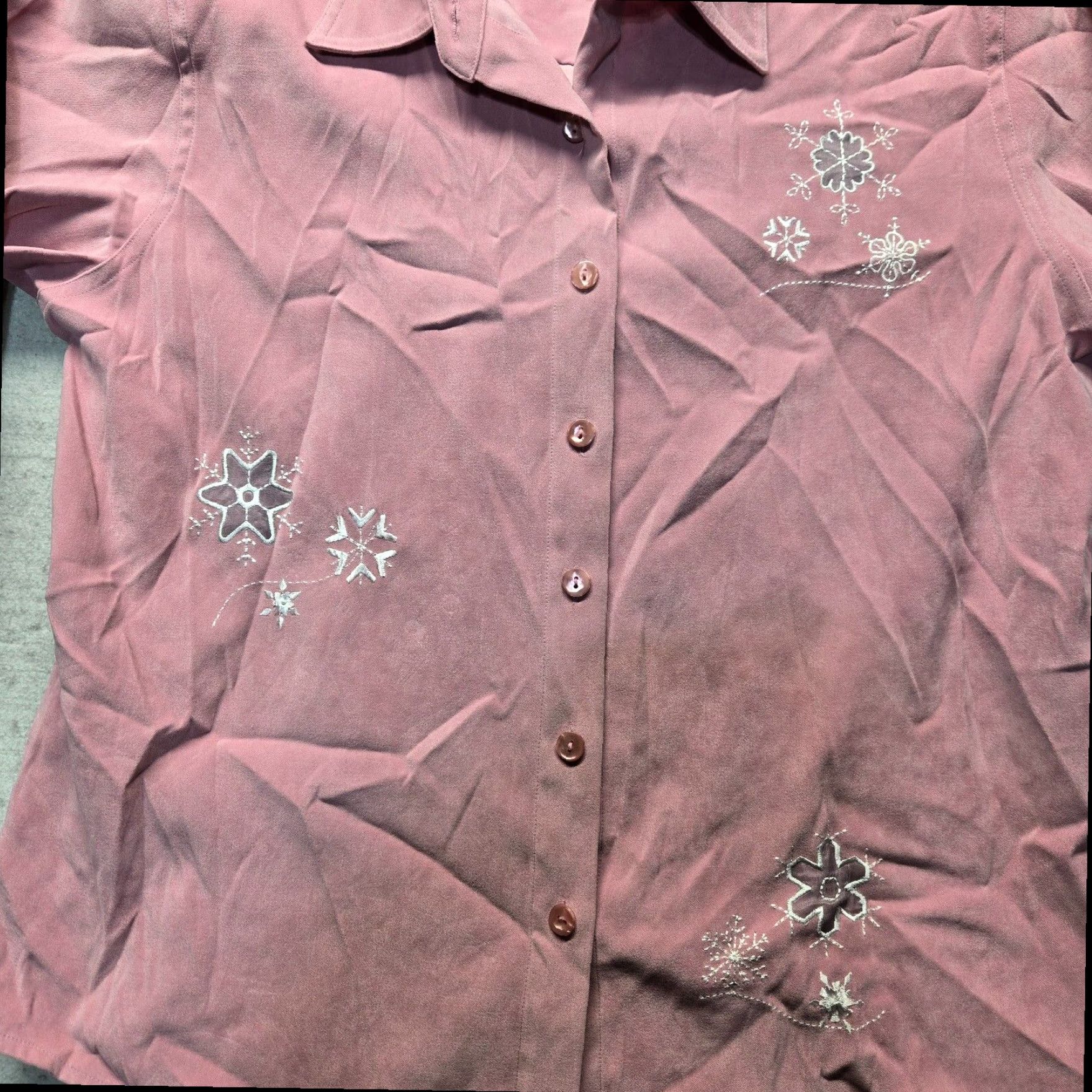 Vintage Christopher Banks Women's XL Shirt Pink Snowflake Winter Heavy Button Up Size XL / US 12-14 / IT 48-50 - 3 Thumbnail