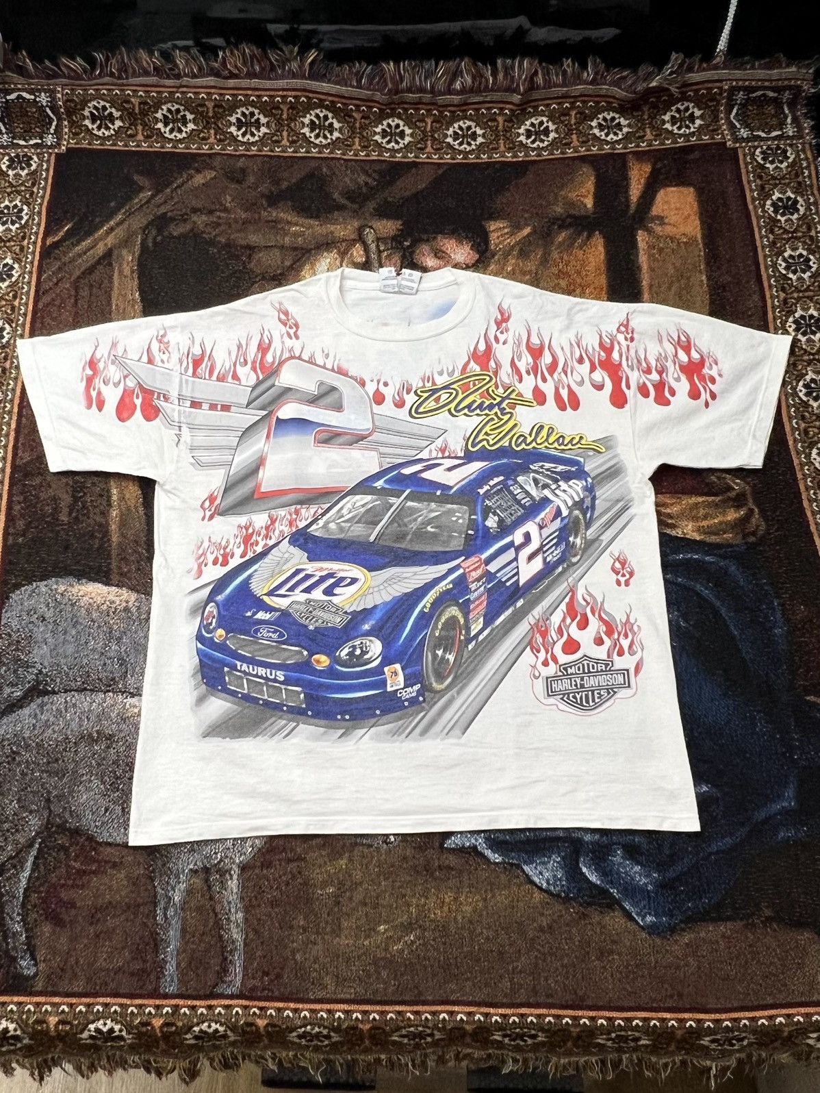 NASCAR Rare Misprint Vintage NASCAR Rusty Wallace Harley AOP Tee Size US L / EU 52-54 / 3 - 2 Thumbnail