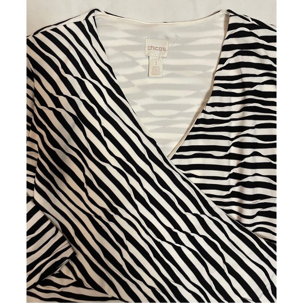 Chicos New Chico's Textured Jessie Black White Stripe Dress Size 1 Size M / US 6-8 / IT 42-44 - 9 Thumbnail