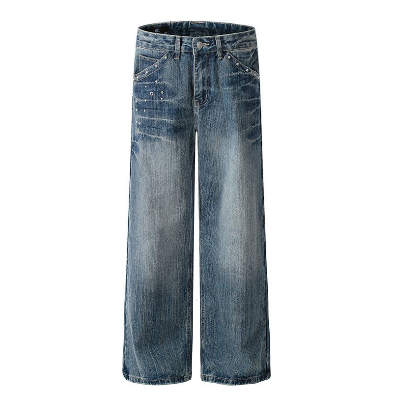 Jean Men's Retro American Style Washed Studded Jeans Size US 32 / EU 48 - 1 Thumbnail