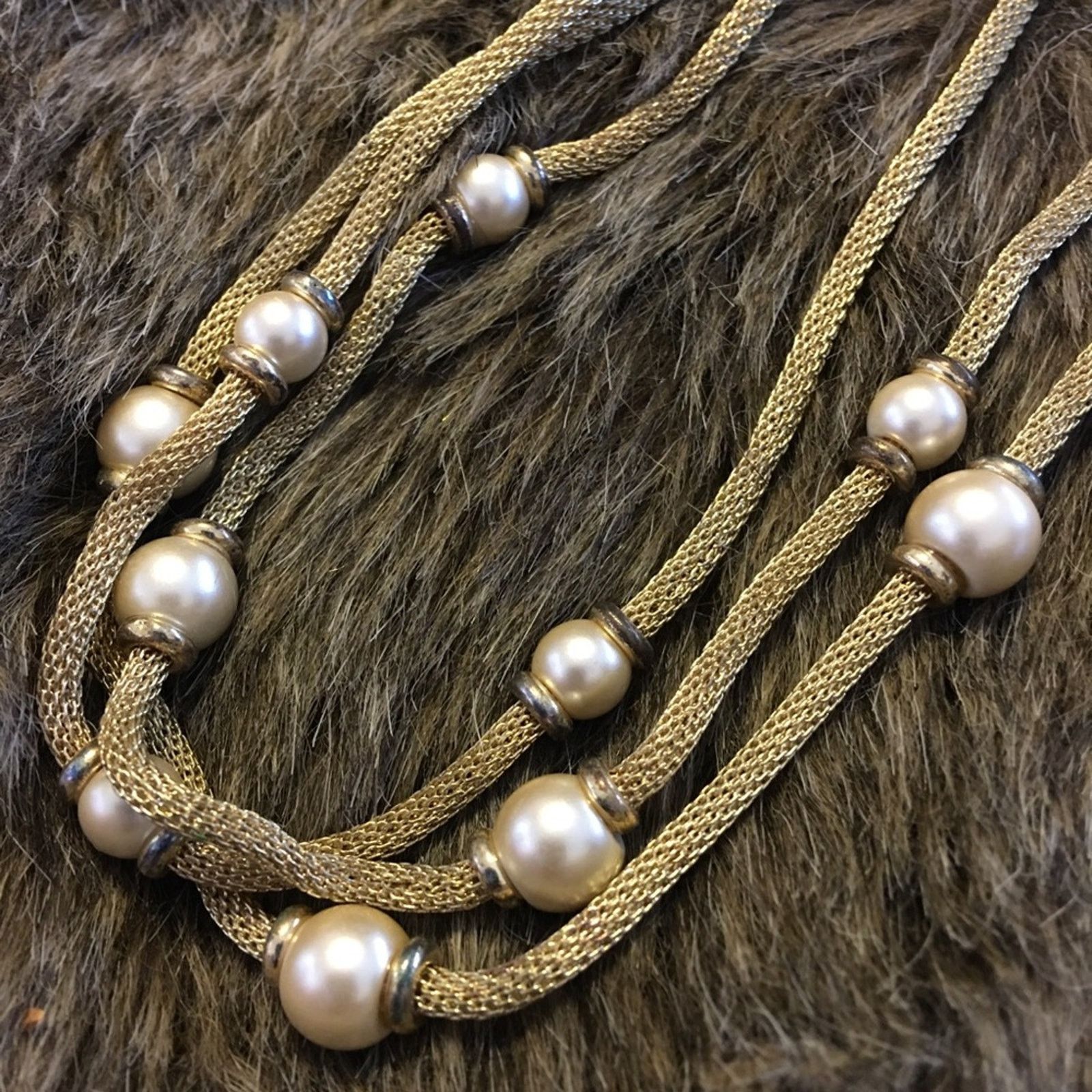 Anne Klein Vintage 80s Anne Klein gold mesh pearl necklace Size ONE SIZE - 6 Thumbnail