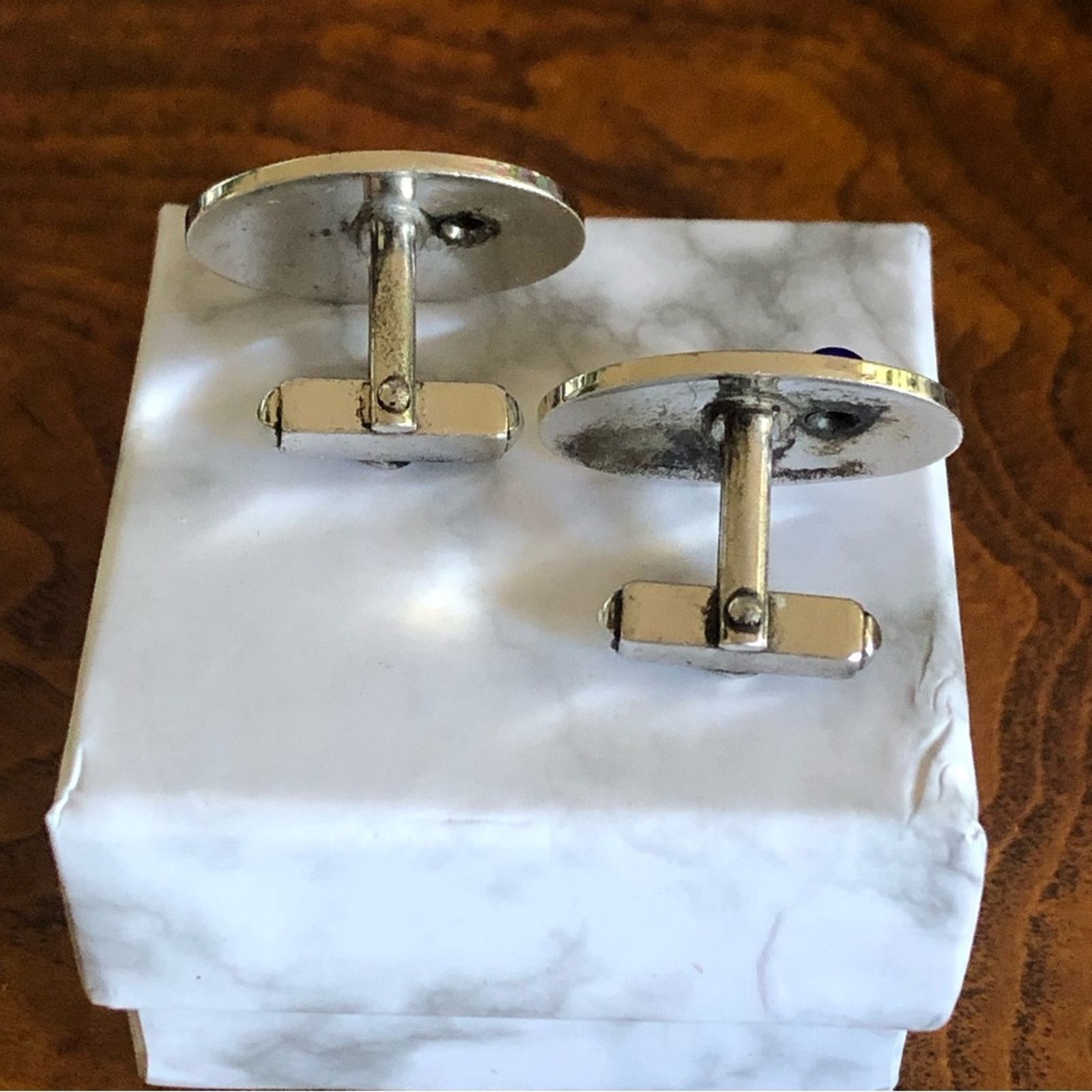 Vintage Vintage Anson royal blue glass etched silver cuff links Size ONE SIZE - 5 Thumbnail