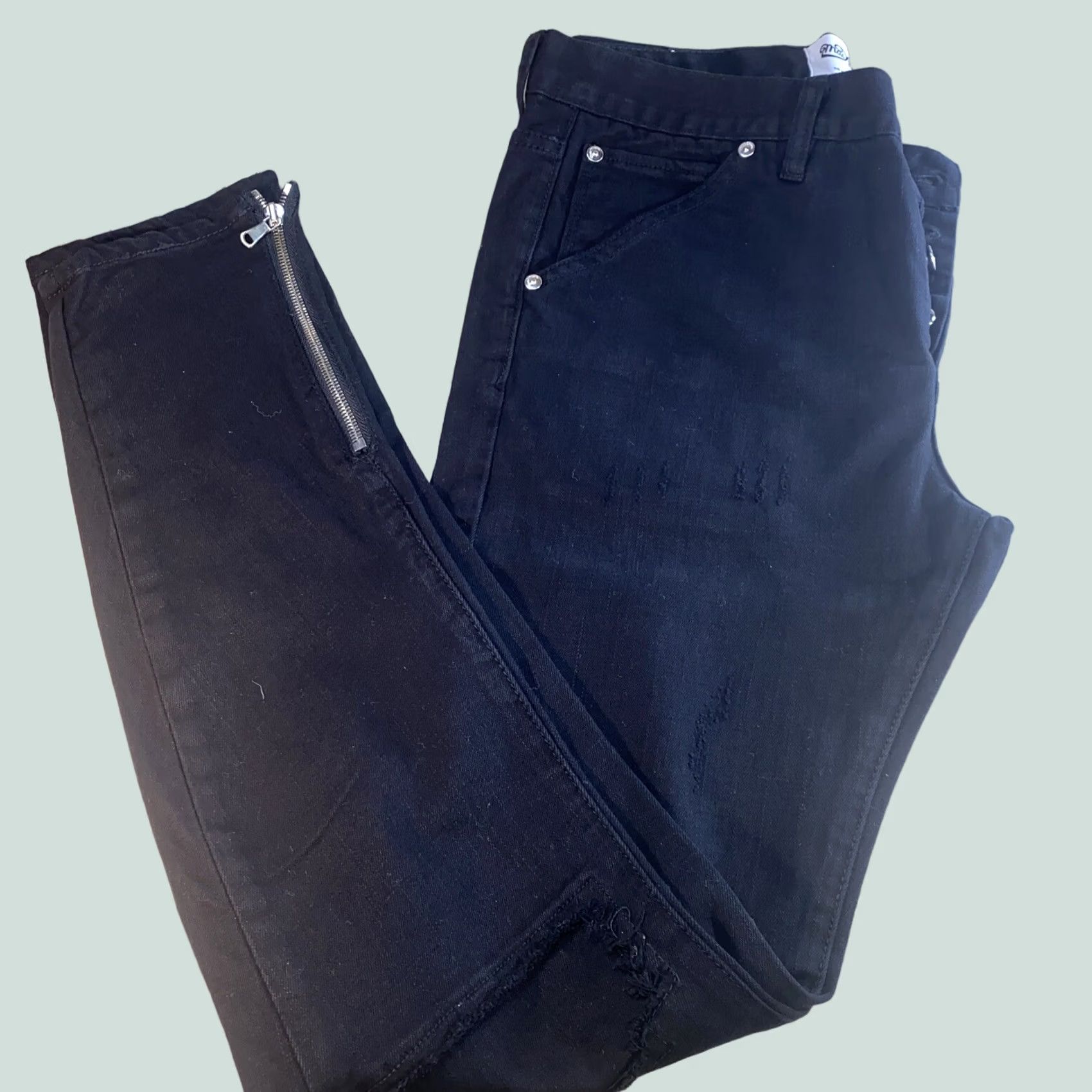 Market MacKeen Market Men's Jeans Skinny Black Size 32x32 Distressed Zippered Hem Ankle Zip Cotton Spandex Denim Regular Inseam 32 Size US 32 / EU 48 - 1 Thumbnail