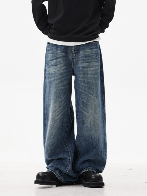 Japanese Brand × Jean Washed distressed whisker hip-hop wide-leg jeans Size US 32 / EU 48 - 2 Thumbnail