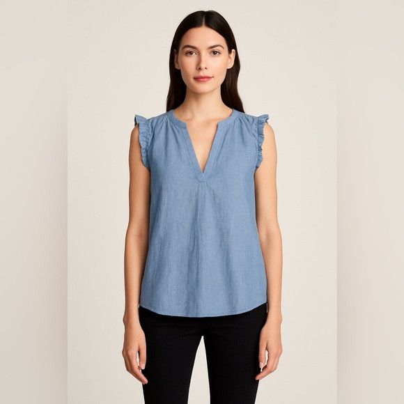 Joie Joie Sleeveless Chambray Ruffle Blouse Size S Size S / US 4 / IT 40 - 1 Thumbnail