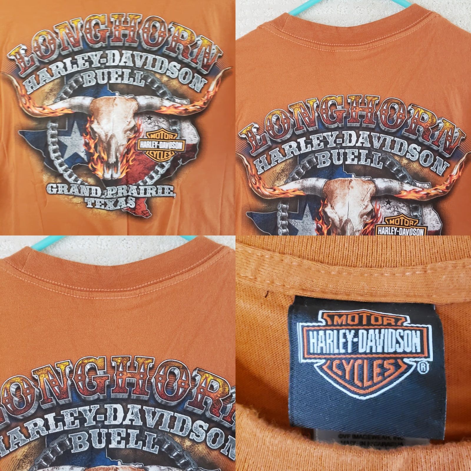 Harley Davidson Harley-Davidson Texas Longhorn Skull Grand Prairie Orange Shirt Men's L Size US L / EU 52-54 / 3 - 8 Thumbnail