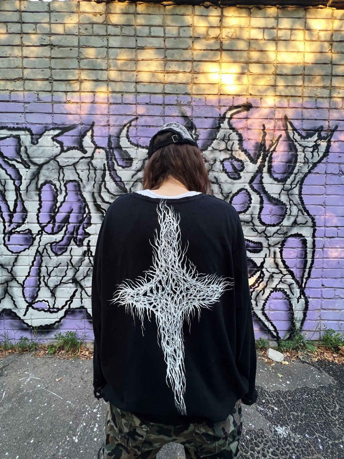 Designer Ghotic black metal dark custom distressed longsleeve Size US M / EU 48-50 / 2 - 1 Thumbnail