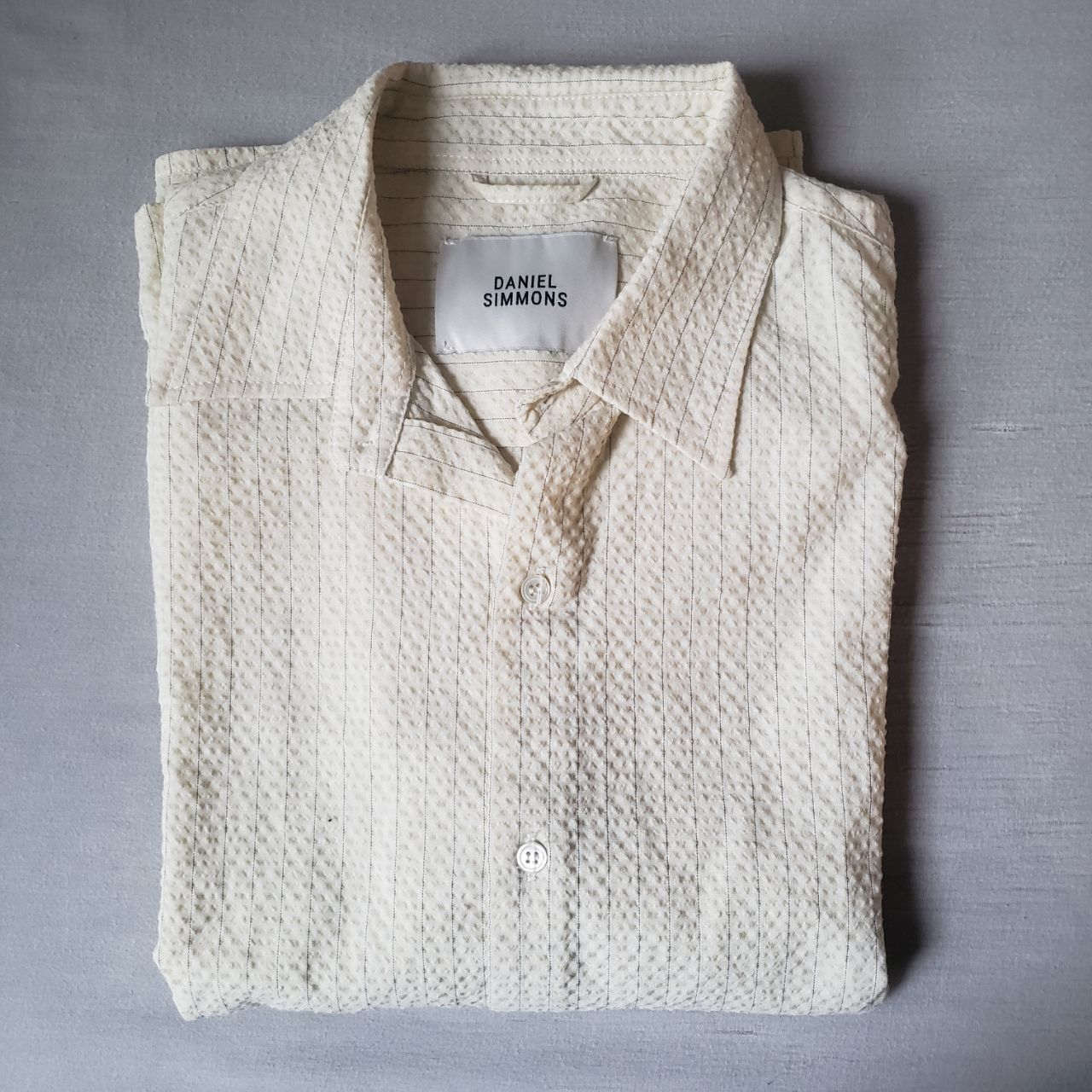 Daniel Simmons Grado Seersucker Shirt - Cream/Black Pinstripe Size US XL / EU 56 / 4 - 1 Thumbnail