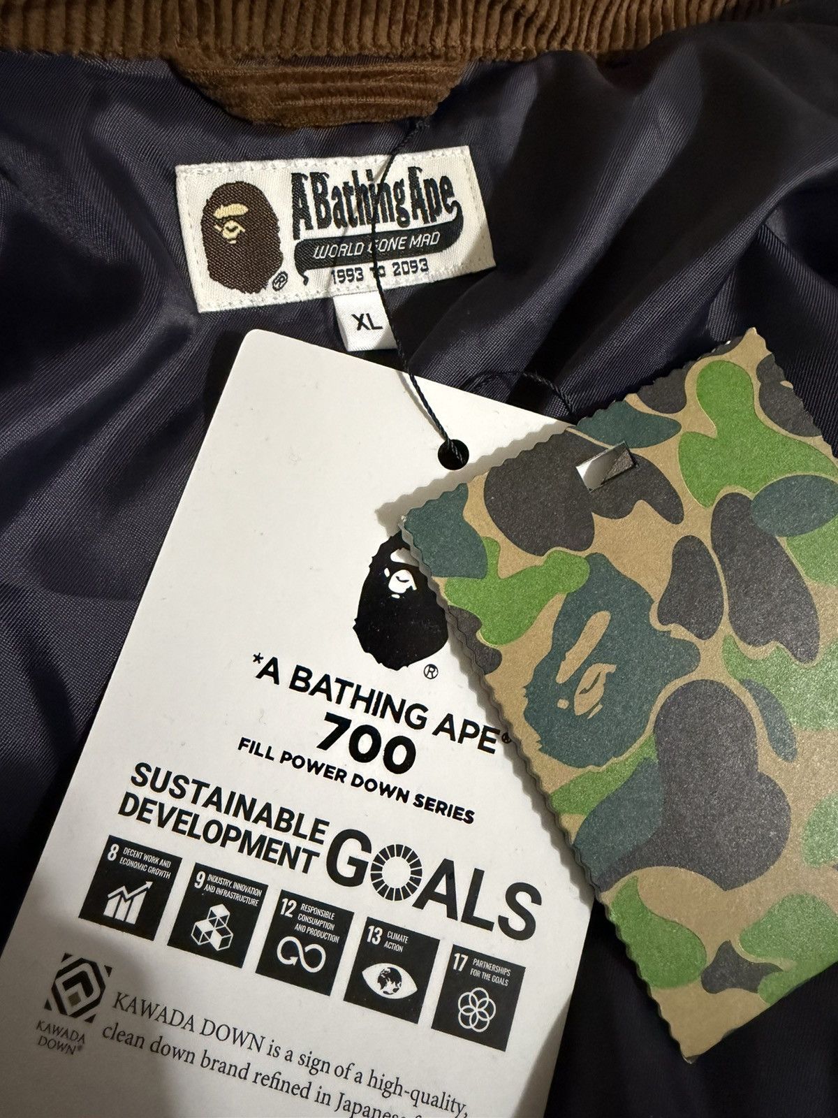 Bape A BATHING APE CORDUROY CLASSIC DOWN JACKET XL Size US XL / EU 56 / 4 - 6 Thumbnail