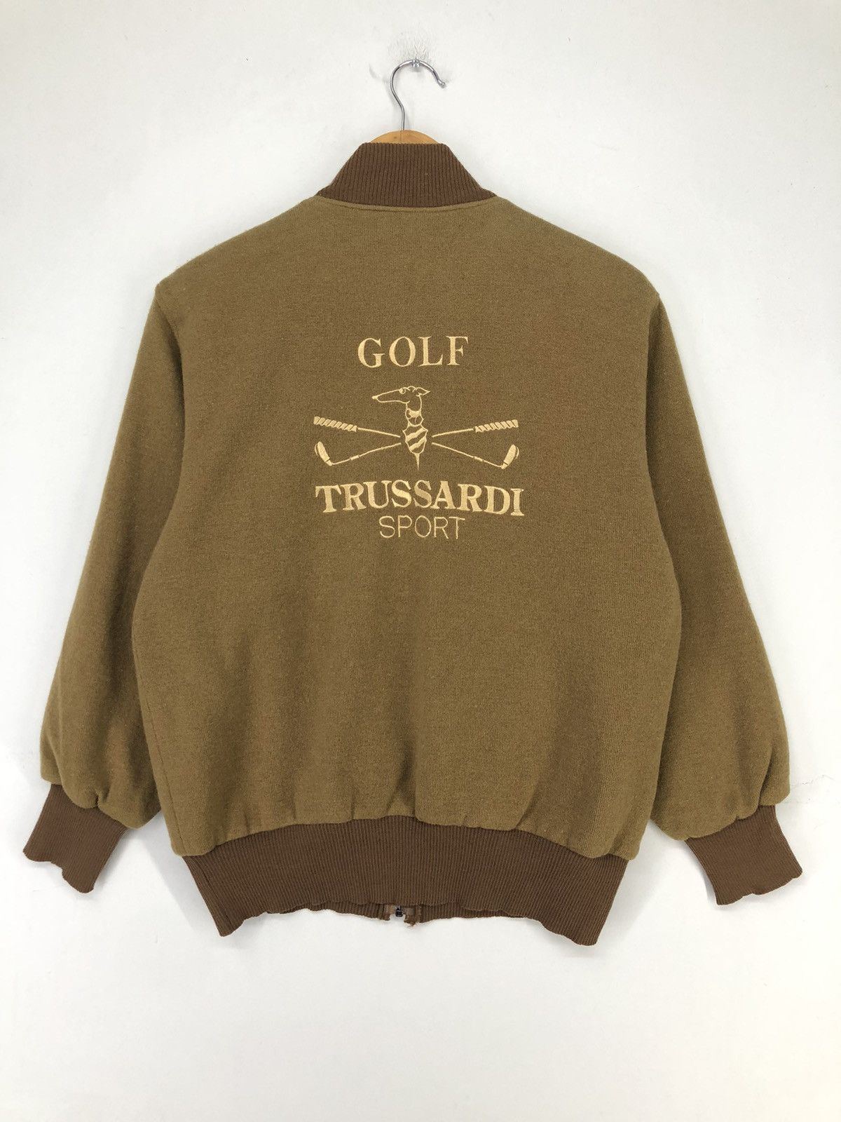 Trussardi Vintage Trussardi Sport Golf Distressed Wool Bomber Jacket Size US M / EU 48-50 / 2 - 2 Thumbnail