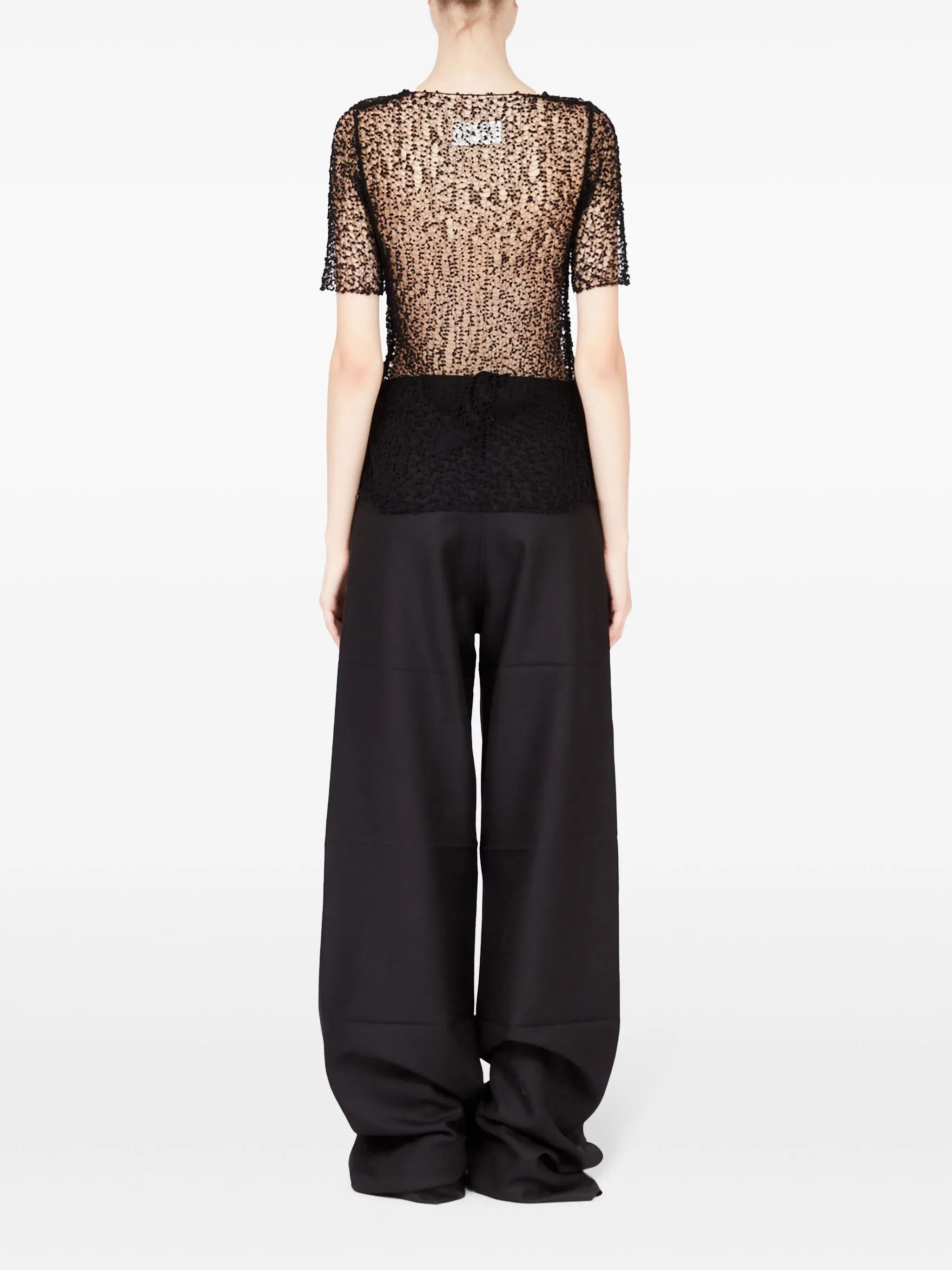 oc11z1025 Dot Embroidered Semi Sheer Top in Black