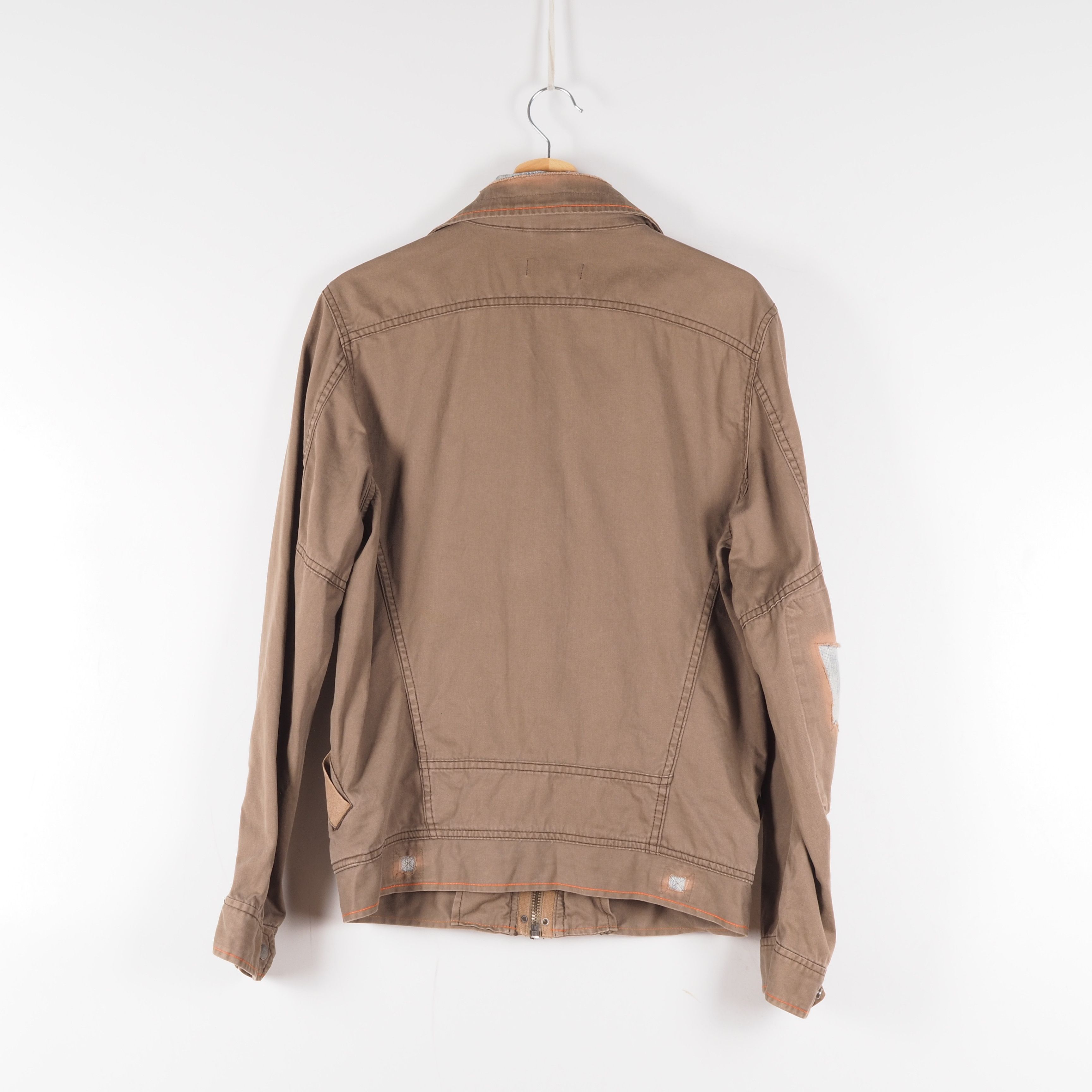 DIESEL Men's Vintage Distress Denim Trims Brown Zip Jacket