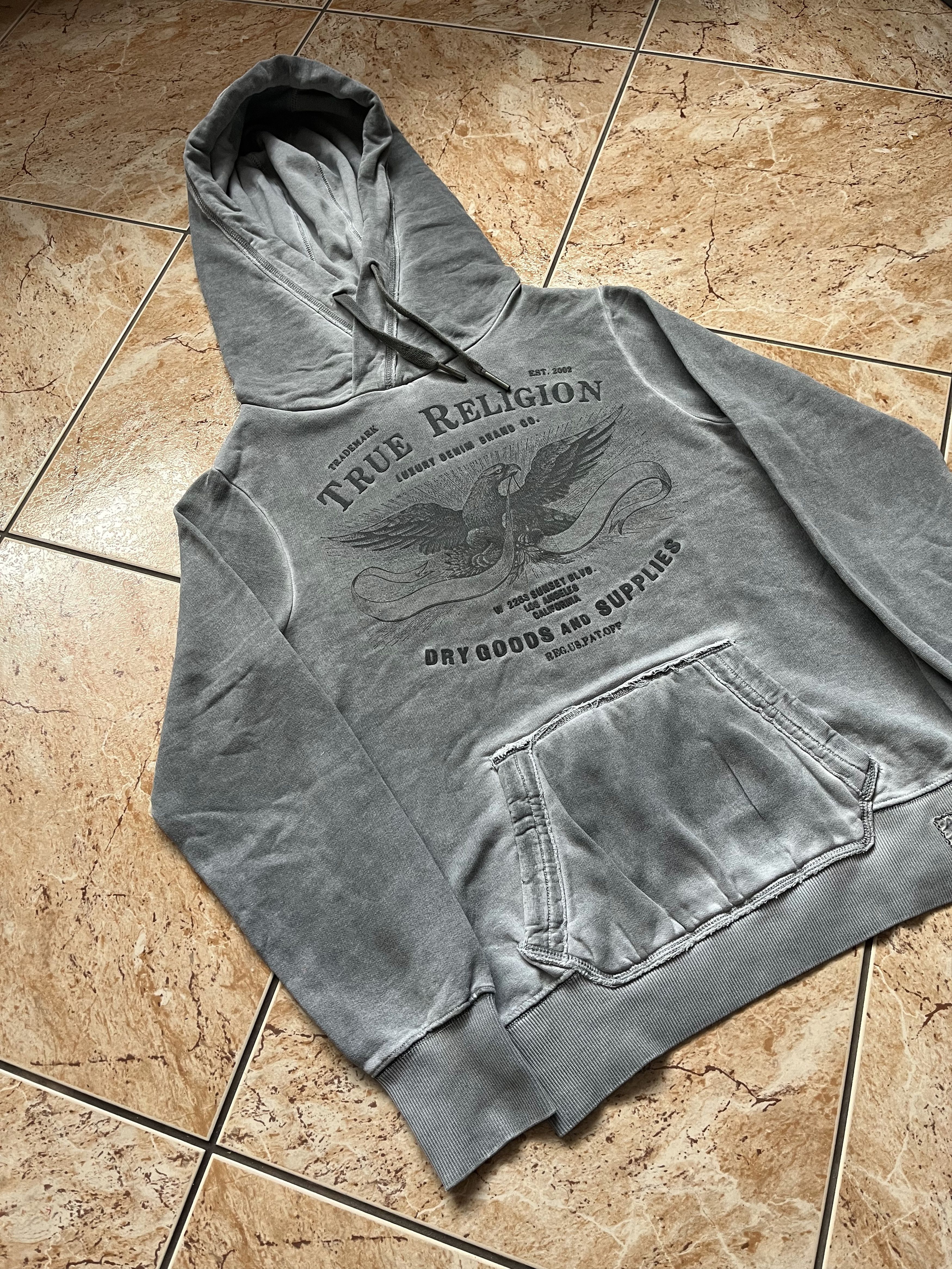 image of True Religion Vintage Y2K Washed Eagle Hoodie in Grey, Women's (Size Medium)
