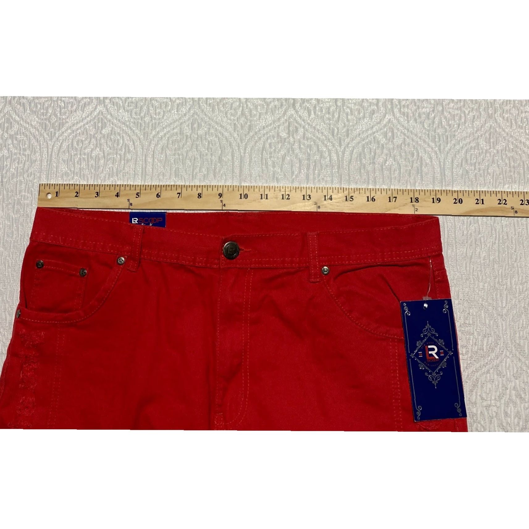 Denime LR Scoop Bermuda Shorts Men 38 Red Distressed Zipper Pockets 5-Pocket Denim Cotton Casual Shorters Size US 38 / EU 54 - 5 Thumbnail