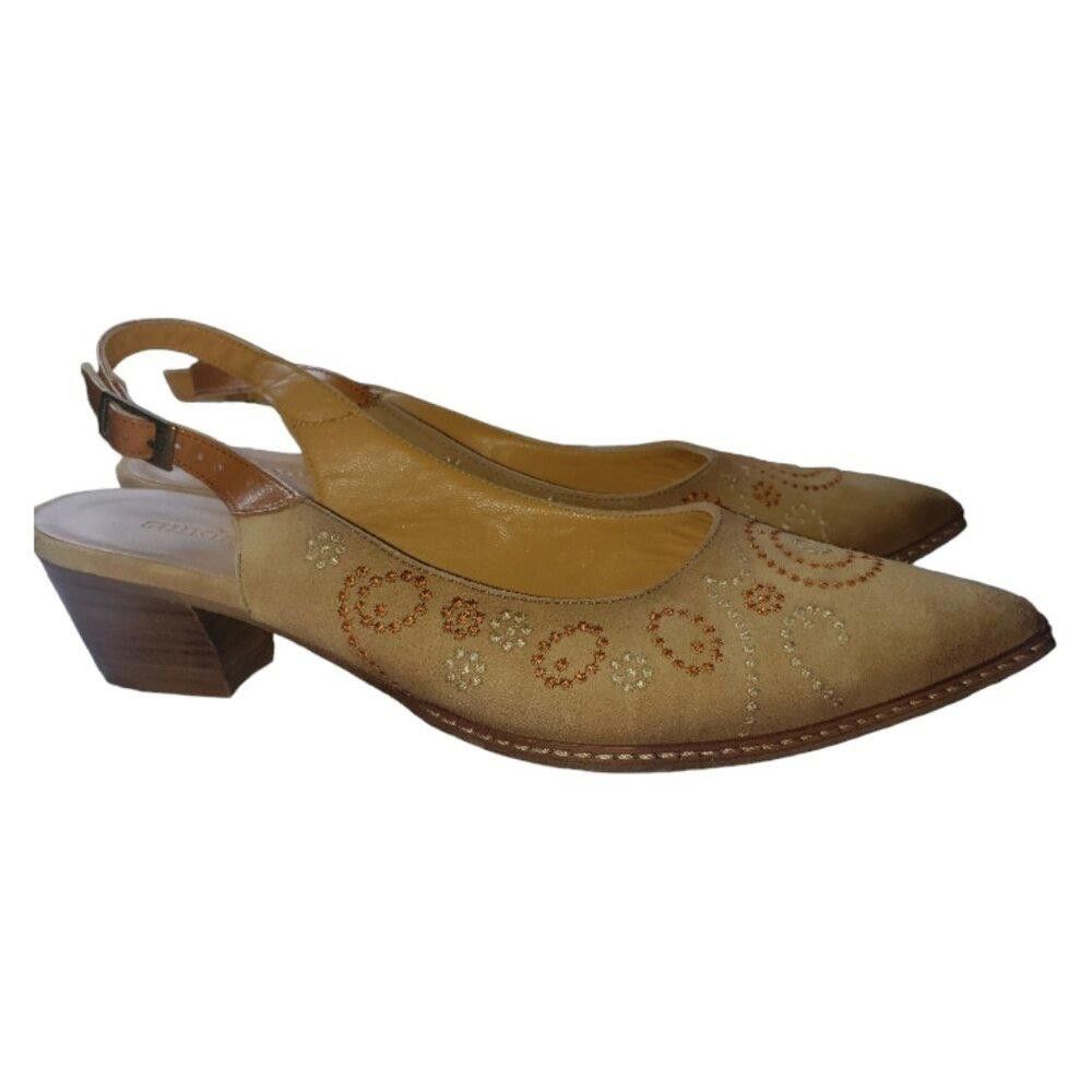 Sundae School SH119 Sundance Minette Embroidered Leather Slingback Tan 9.5 Size US 9.5 / IT 39.5 - 4 Thumbnail