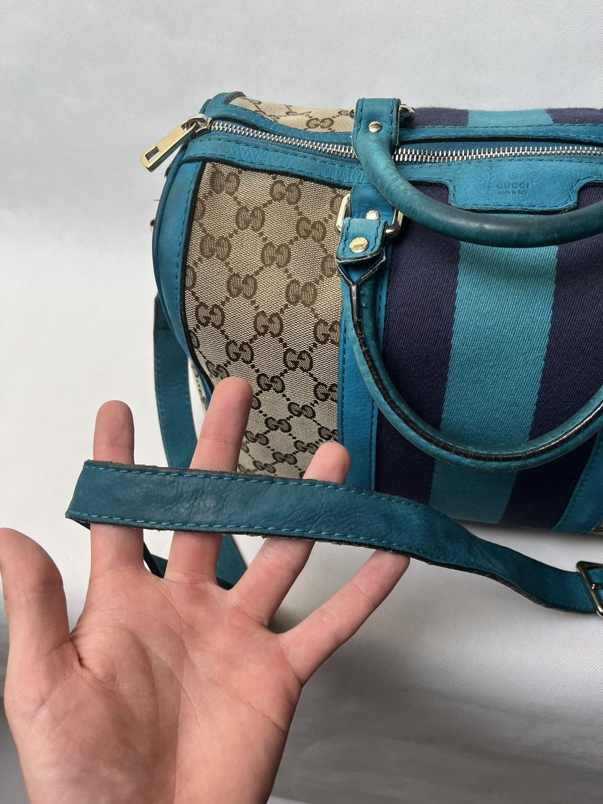 Gucci Vintage Gucci Web Boston GG canvas stripe shoulder handbag Size ONE SIZE - 19 Thumbnail