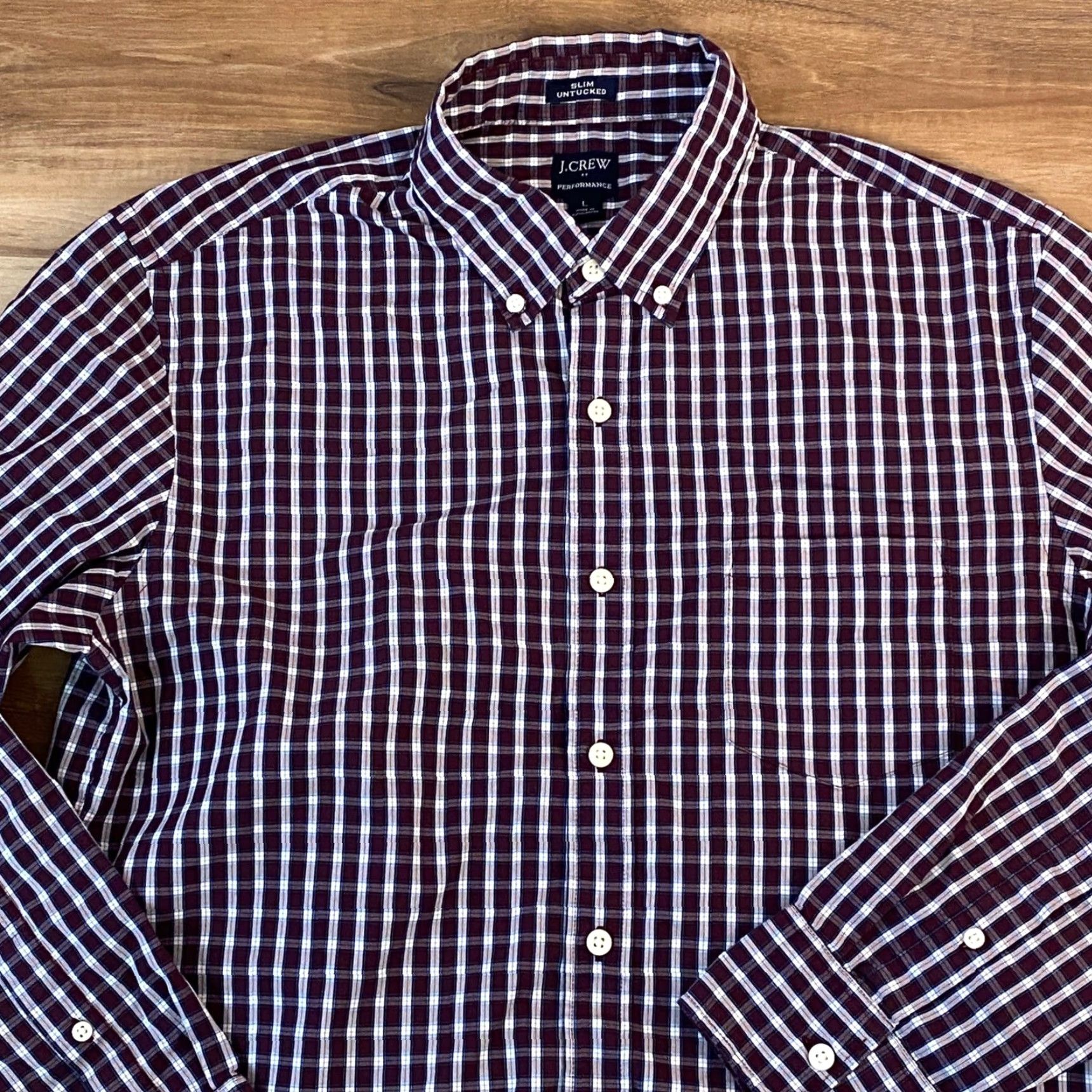 J.Crew J. Crew Performance Shirt Mens Large Slim Untucked Maroon Navy Check Button Down Shirt Size US L / EU 52-54 / 3 - 3 Thumbnail