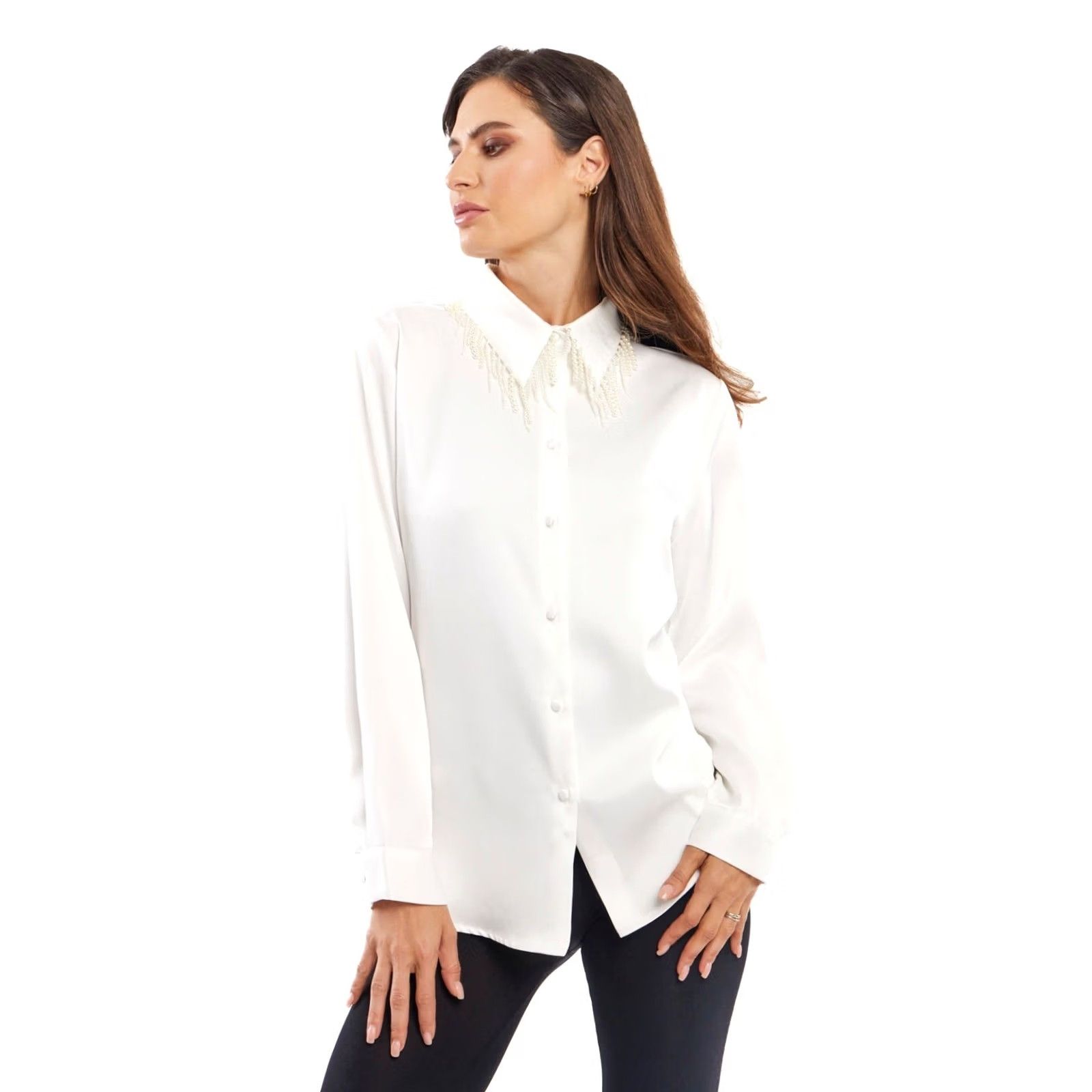 Vintage Adore White Pearl Collar Button-Up Long Sleeve Top Blouse XL Women Size XL / US 12-14 / IT 48-50 - 2 Thumbnail