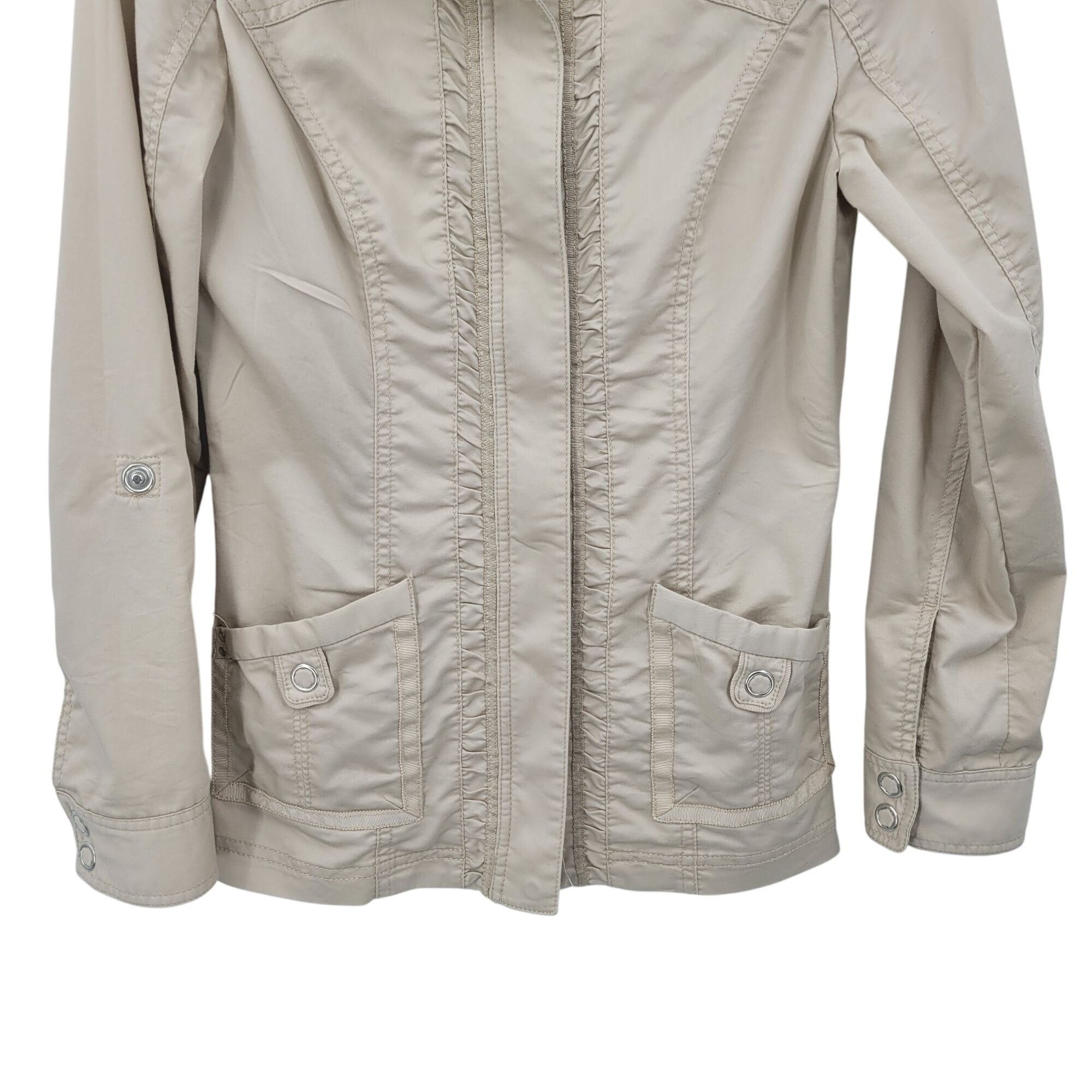 White House Black Market WHBM Womens Cream Lightweight Jacket 2 Ruched Cotton Zip Ne Size S / US 4 / IT 40 - 7 Thumbnail
