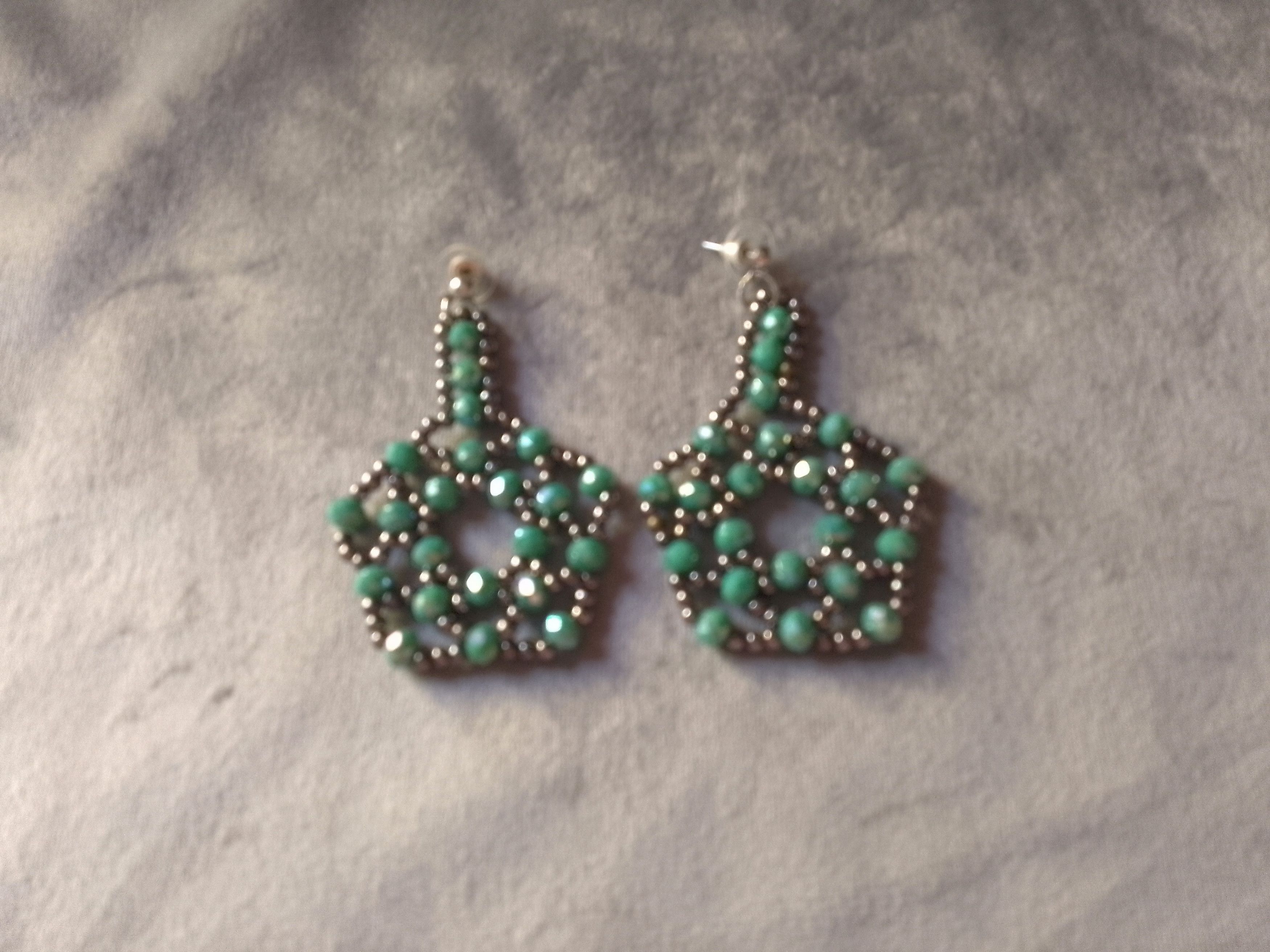 Handmade Earrings Long Turquoise Crystal Brass Geometrical Elegant Size ONE SIZE - 3 Thumbnail