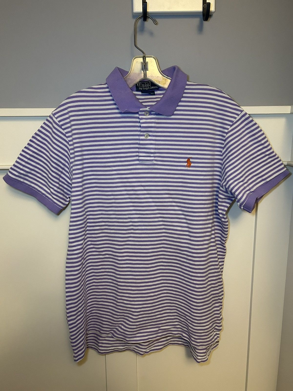 Polo Ralph Lauren Vintage Polo by Ralph Lauren purple/white striped polo shirt Size US L / EU 52-54 / 3 - 1 Thumbnail