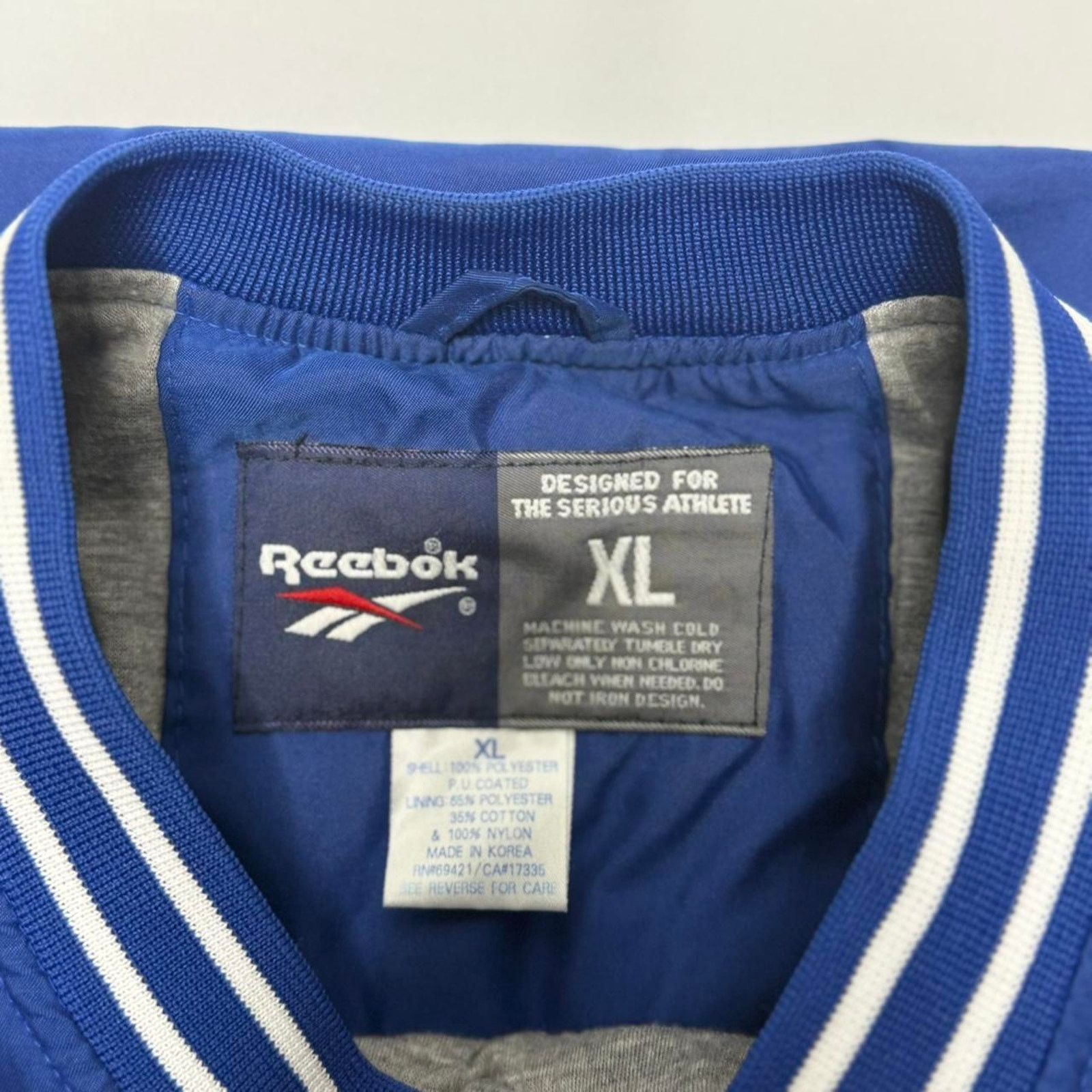 Vintage Reebok Pullover Windbreaker XL Blue Striped Cuffs