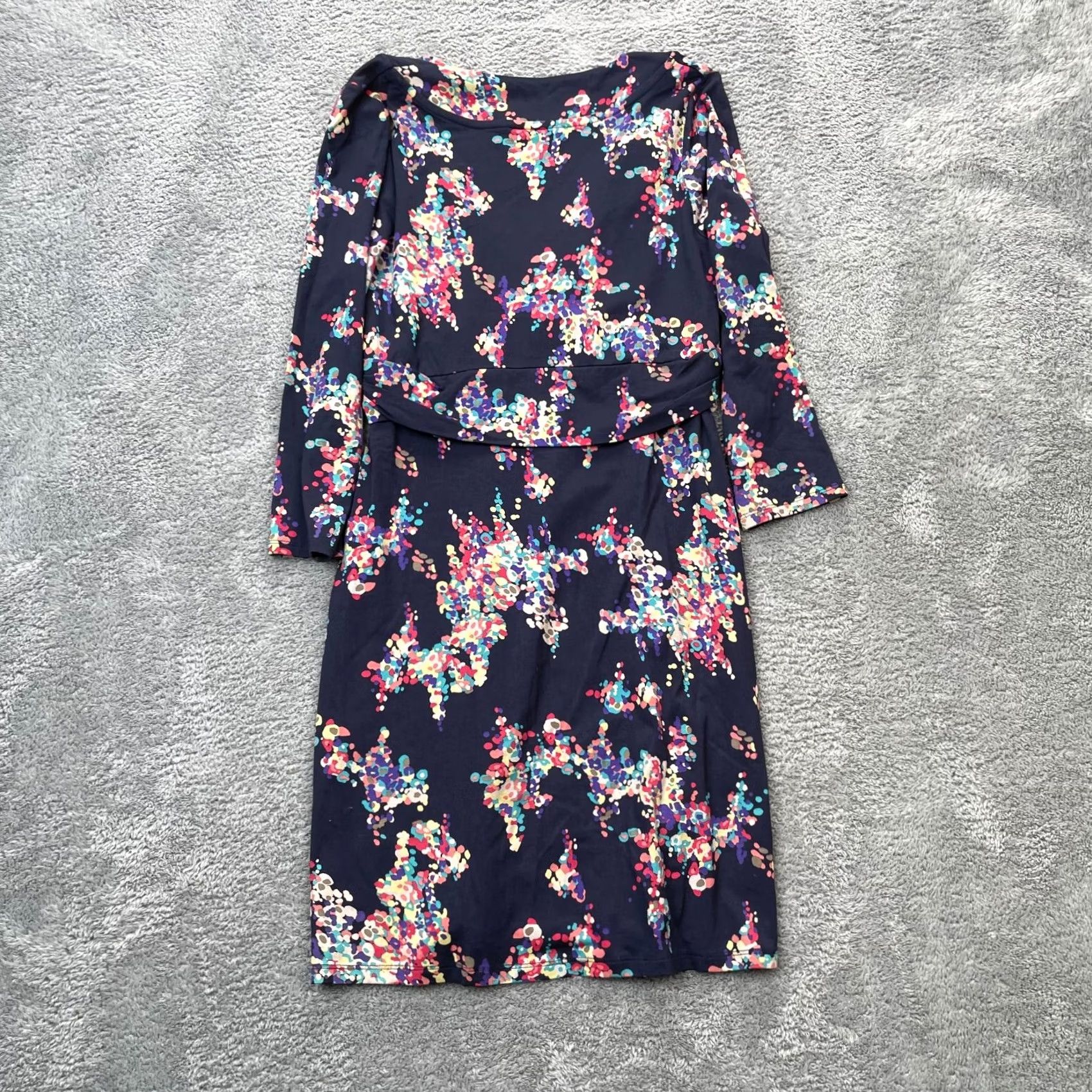 Boden Boden Dress Womens 6R Blue Floral Viscose Stretch Plunge V Neck Belted Abstract Shirt? Size M / US 6-8 / IT 42-44 - 6 Thumbnail