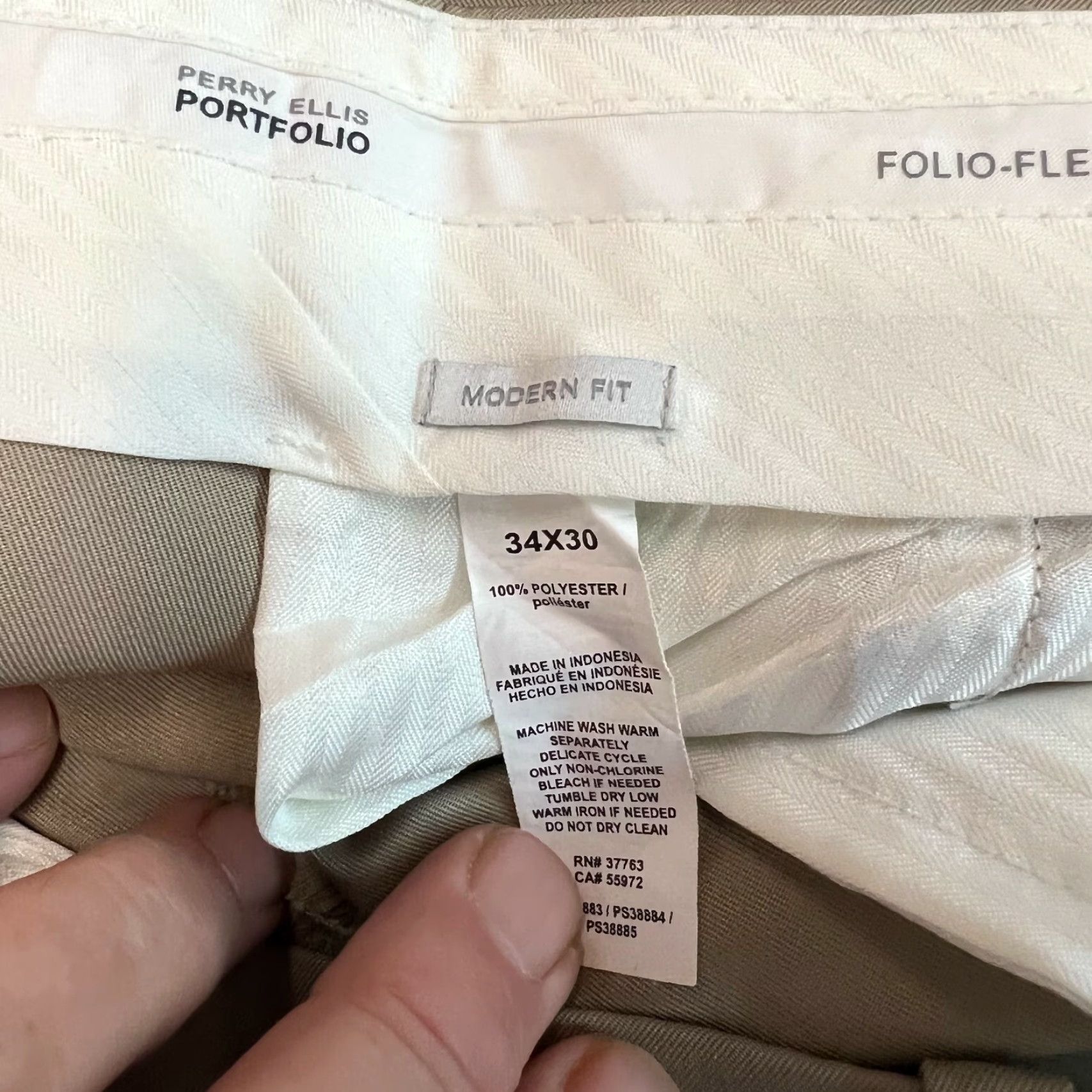 Perry Ellis Perry Ellis Portfolio Mens Flat Front Dress Pants Size 34 Modern Fit Beige 34X30 Size US 34 / EU 50 - 6 Thumbnail