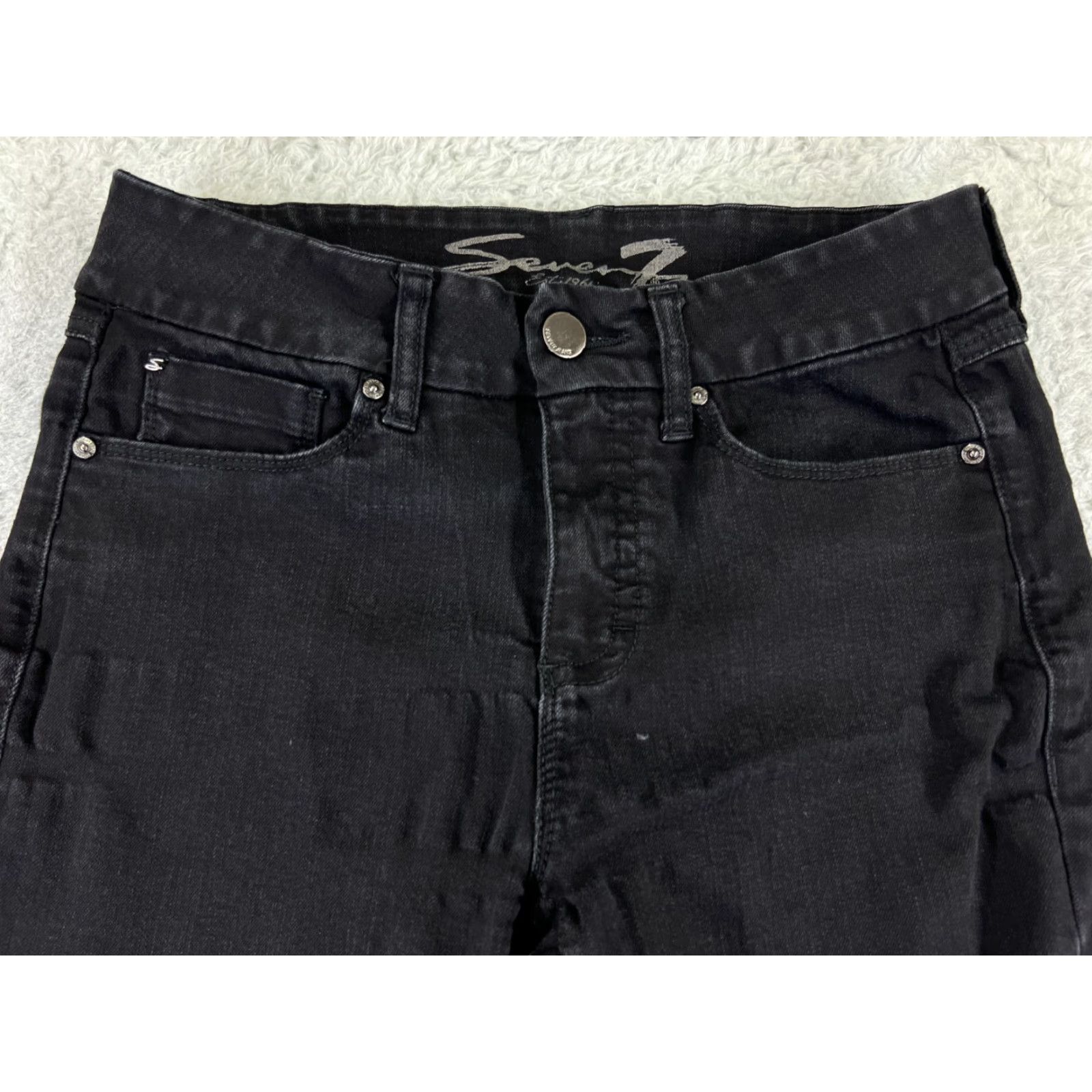 Vintage Seven7 Jeans Women's 8 Black Denim Skinny Mid Rise 29x28 Distressed Regular Fit Size 30" / US 8 / IT 44 - 4 Thumbnail